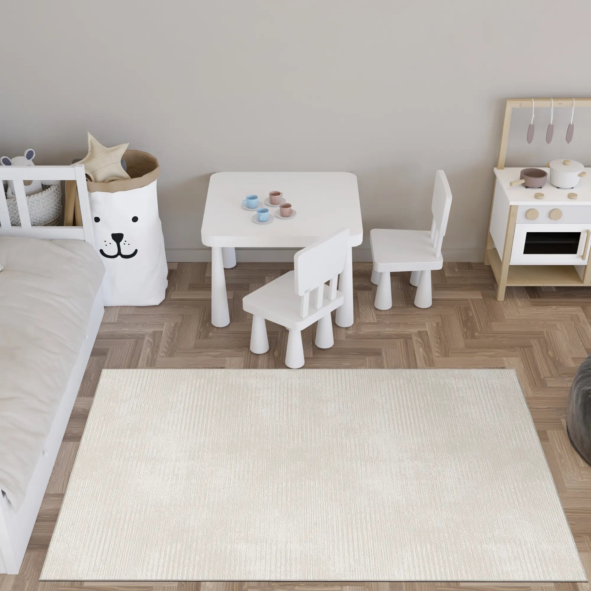 Washable Textured Cream Rug