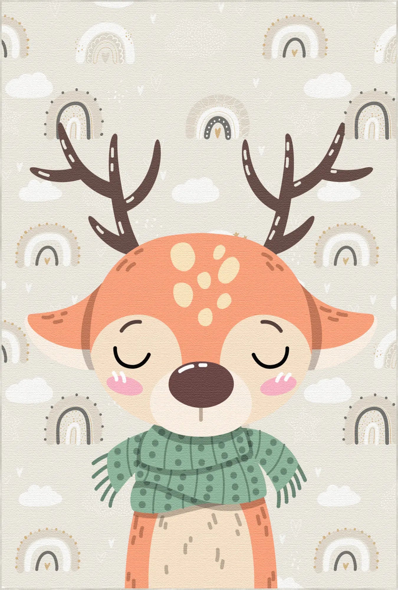 Adorable Deer Rainbow Nursery Rug