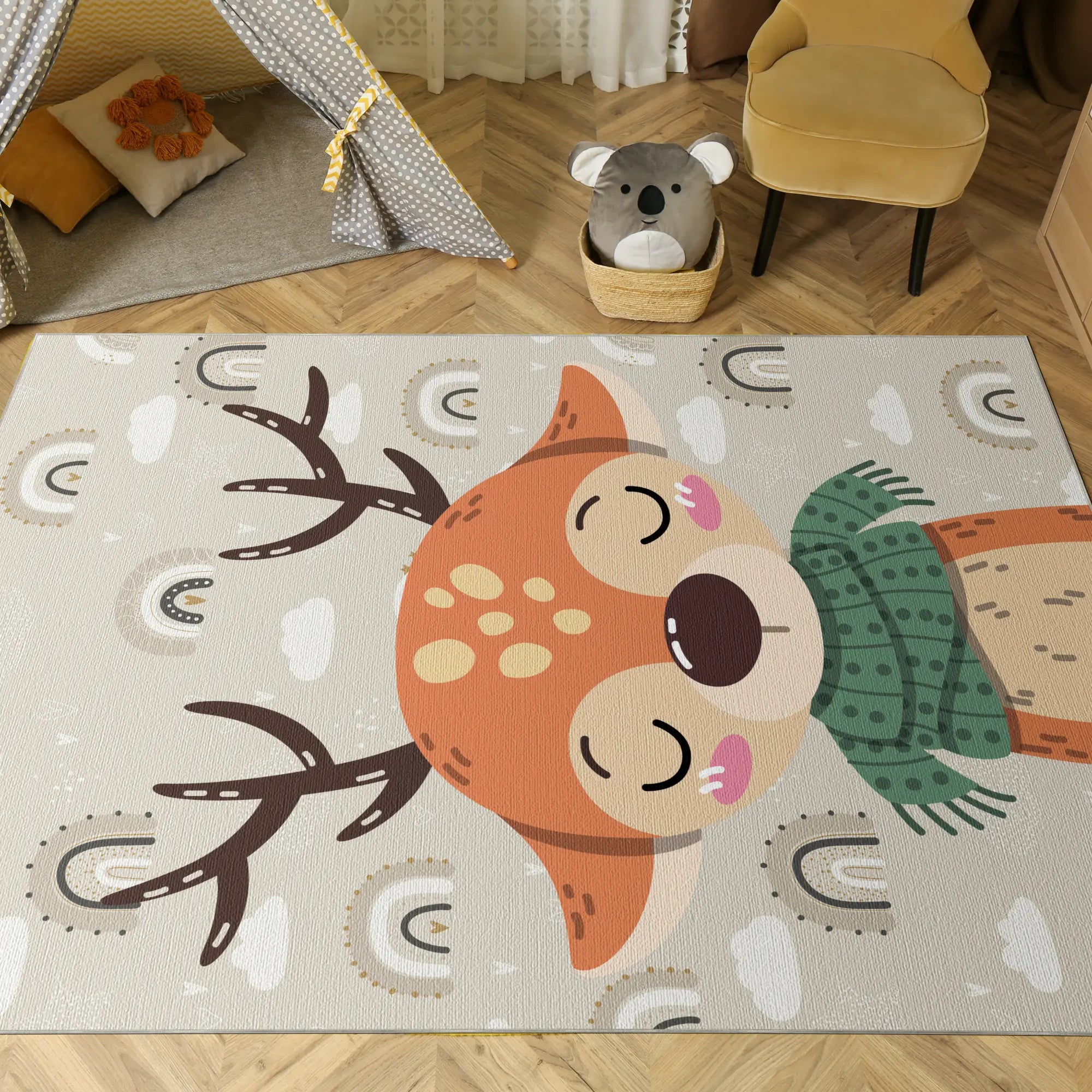 Adorable Deer Rainbow Nursery Rug