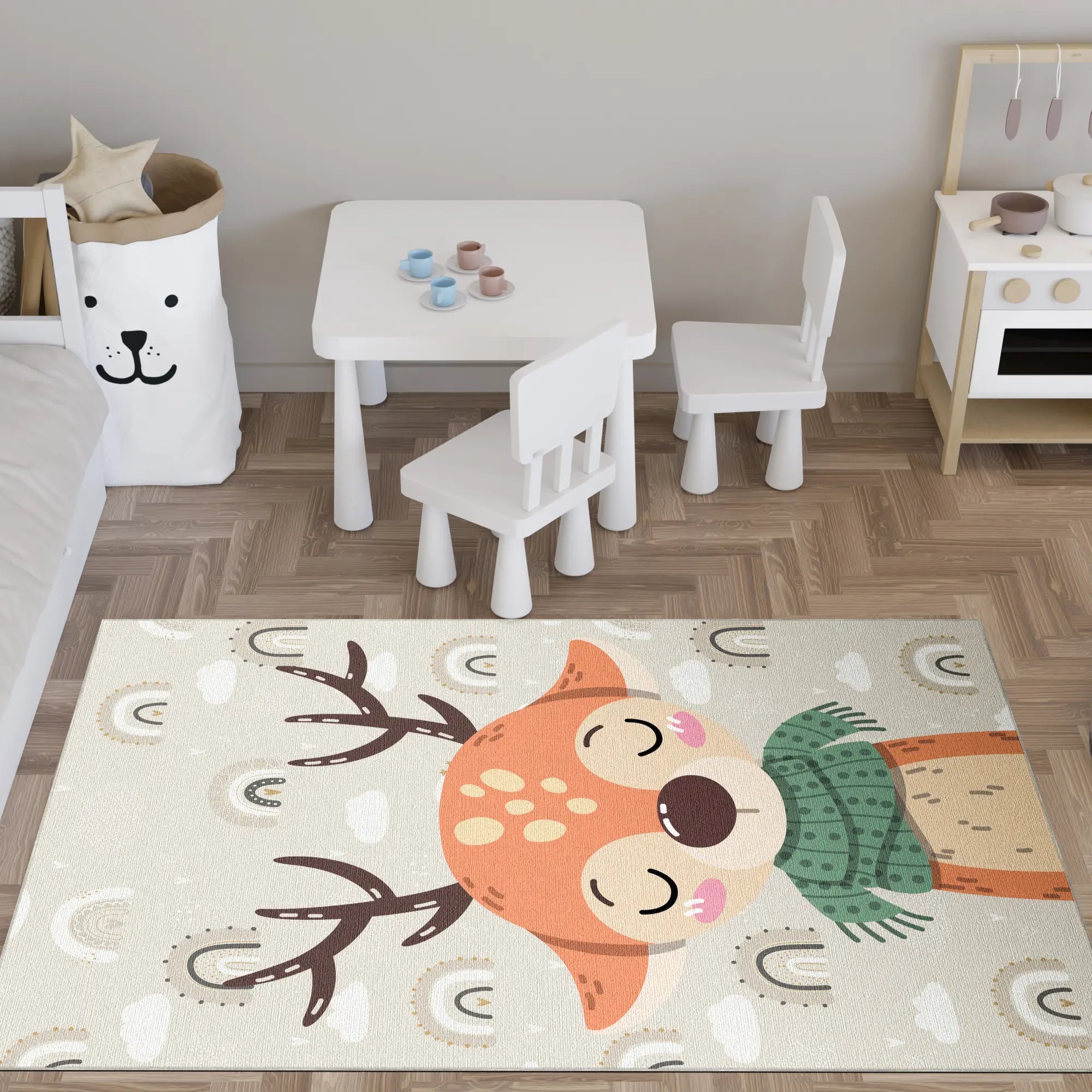 Adorable Deer Rainbow Nursery Rug