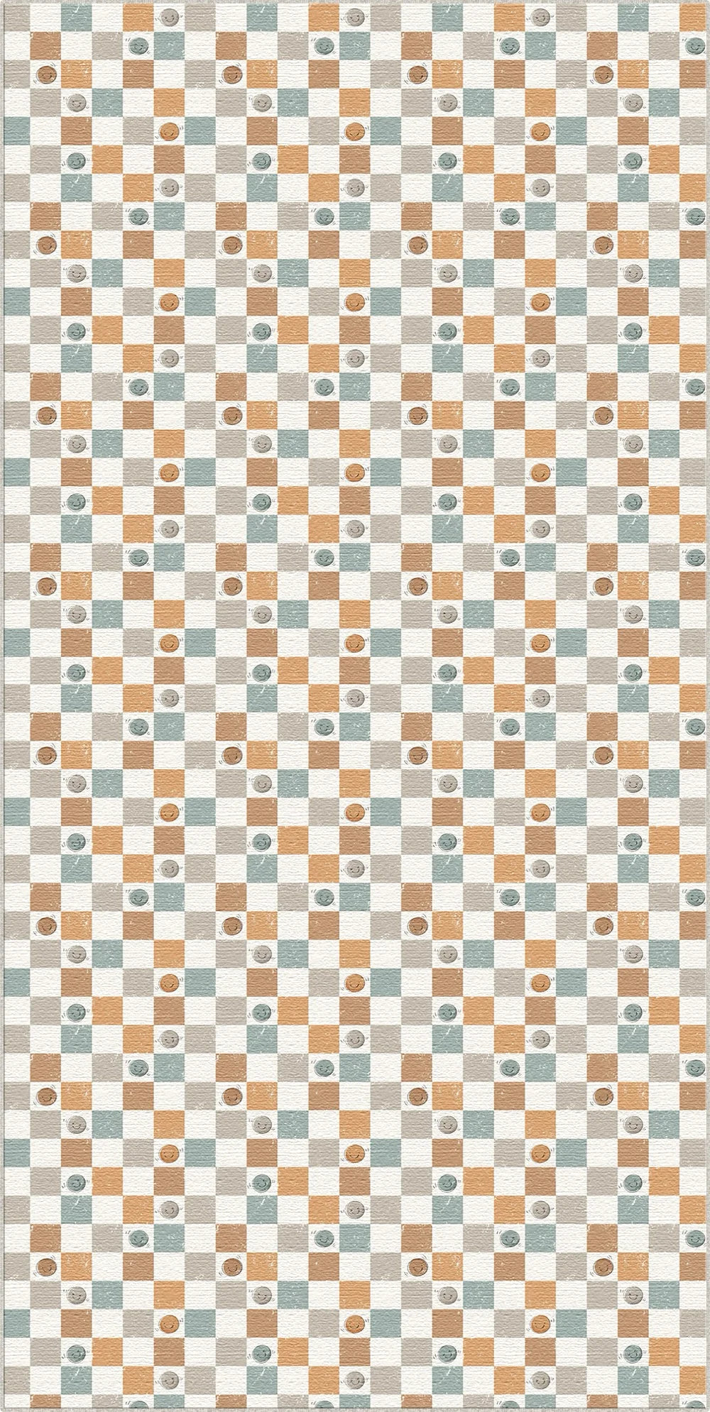 Washable Retro Checkered Smiley Rug