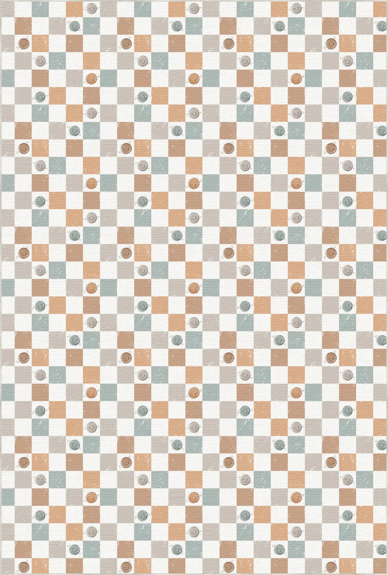 Washable Retro Checkered Smiley Rug