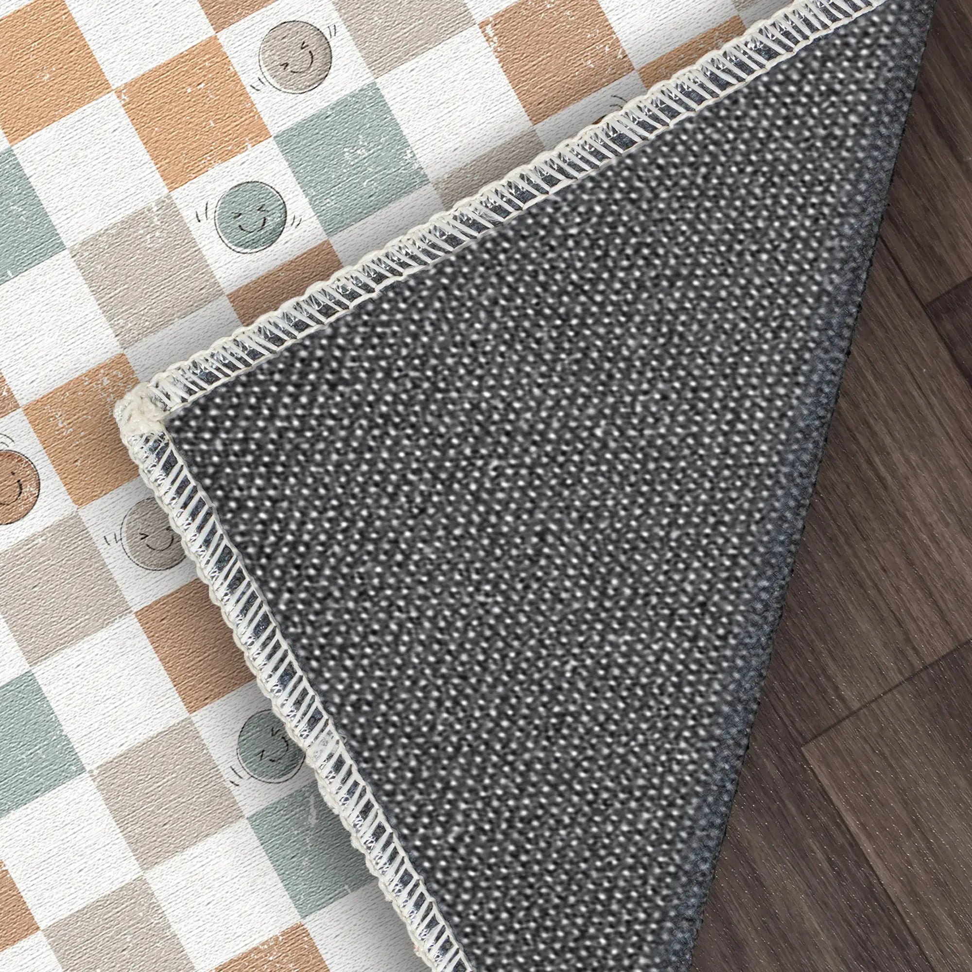 Washable Retro Checkered Smiley Rug