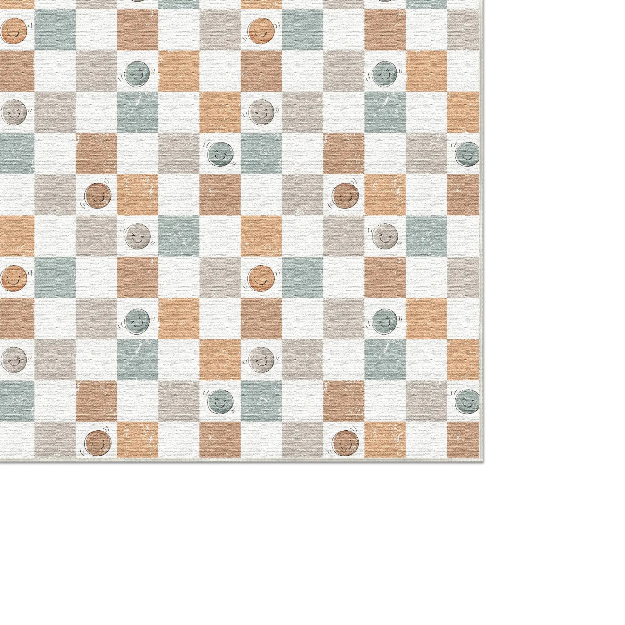 Washable Retro Checkered Smiley Rug