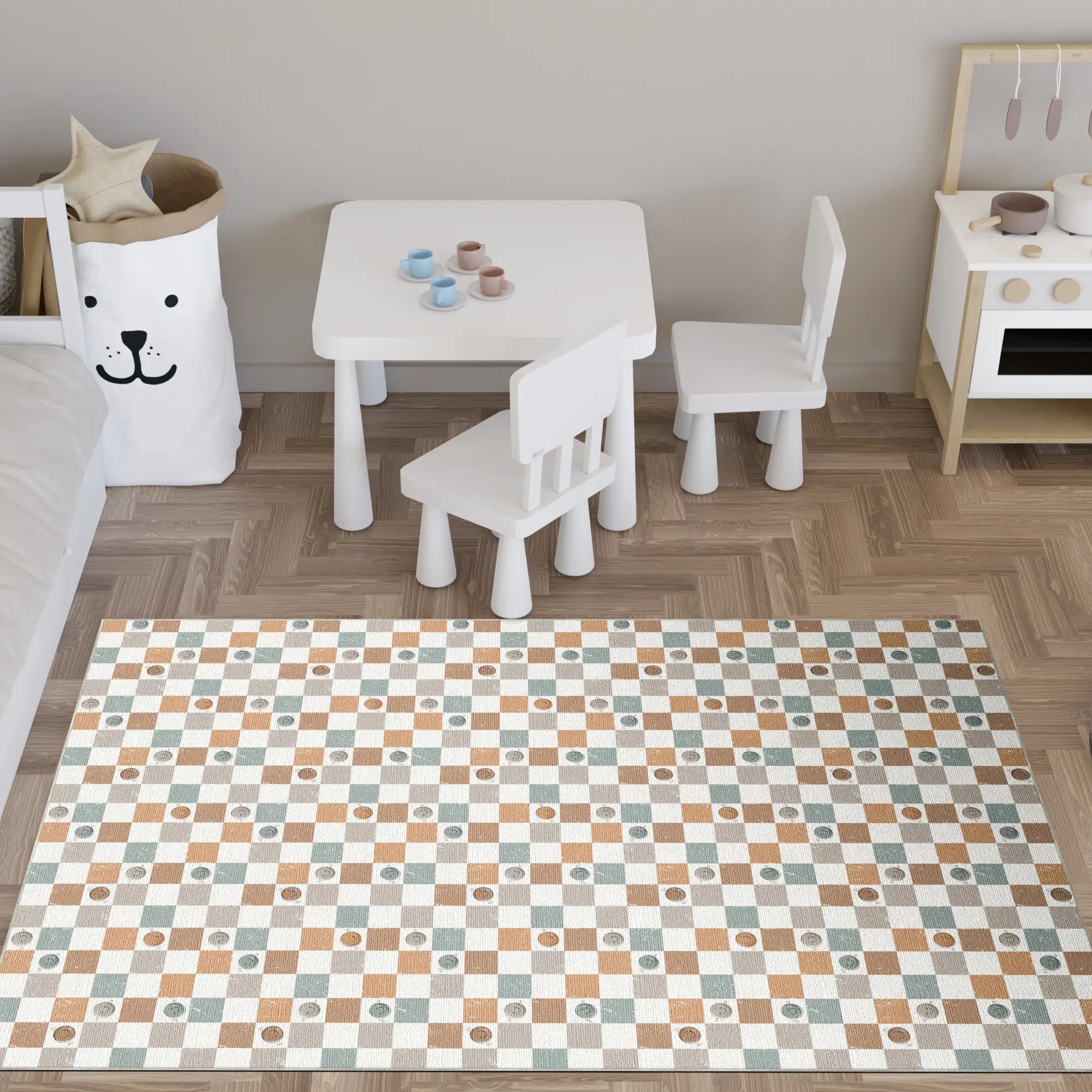 Washable Retro Checkered Smiley Rug
