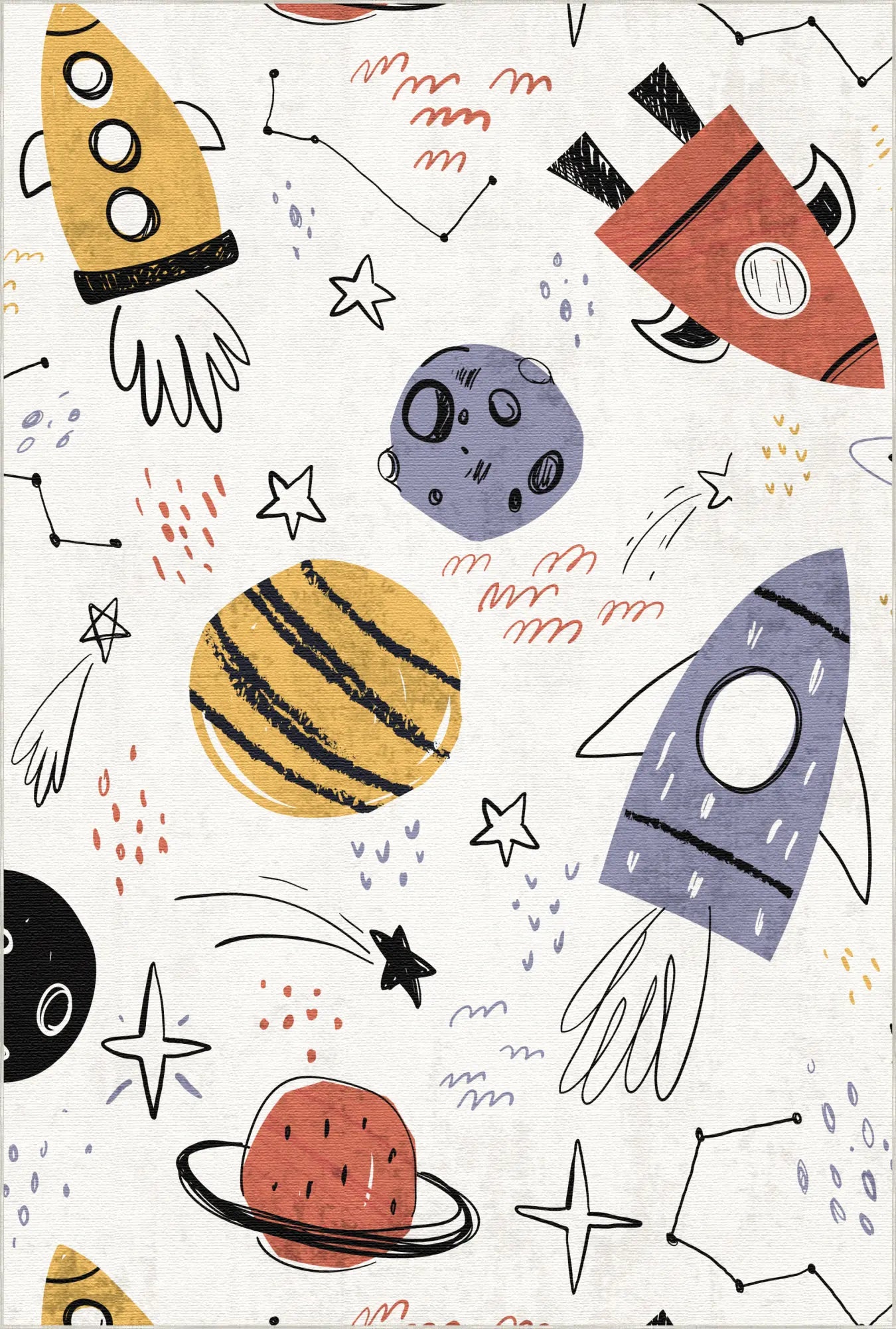 Space Rocket Doodle Kids Rug