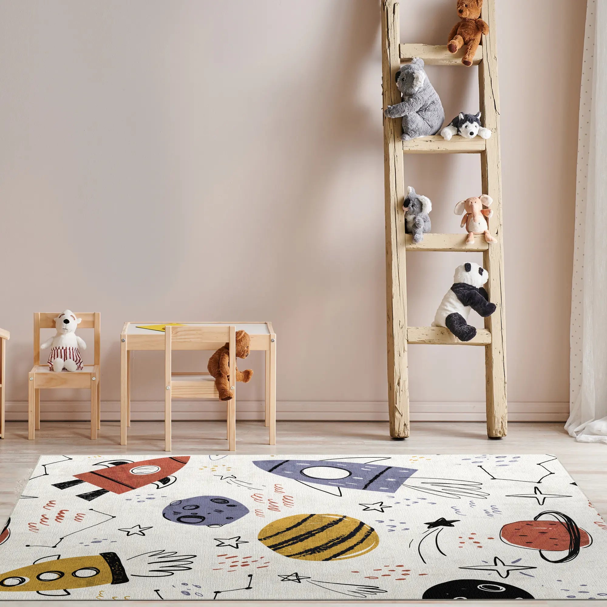 Space Rocket Doodle Kids Rug