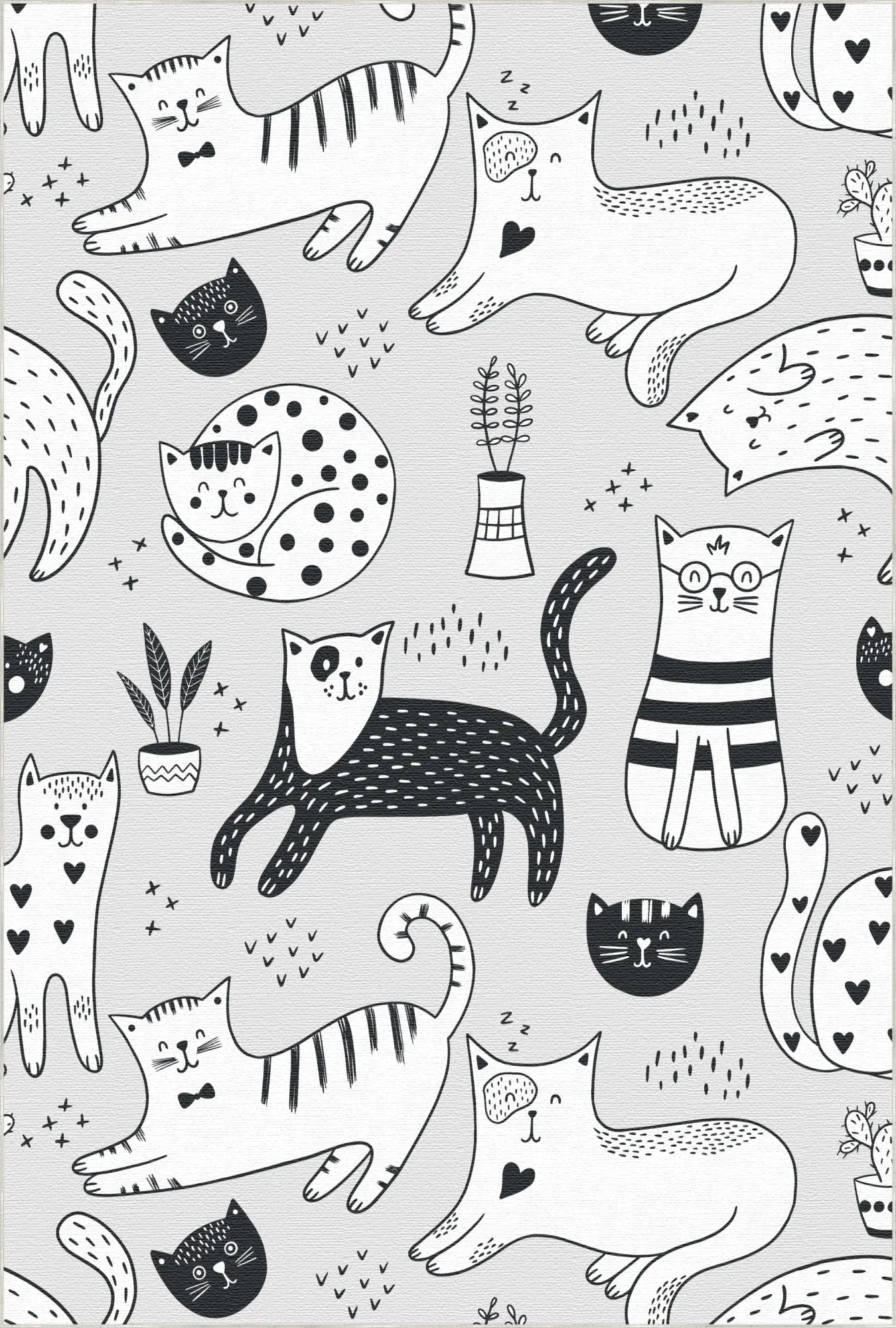 Washable Doodle Cat Play Rug