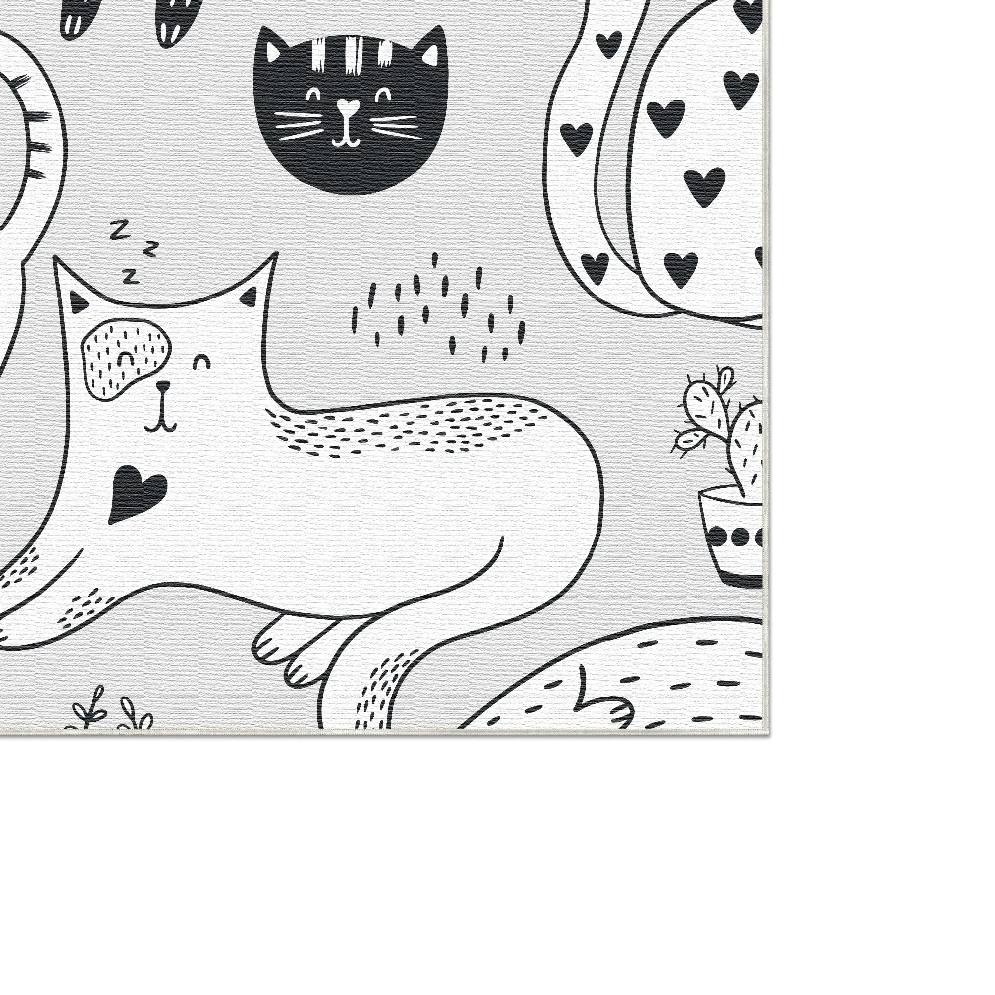 Washable Doodle Cat Play Rug