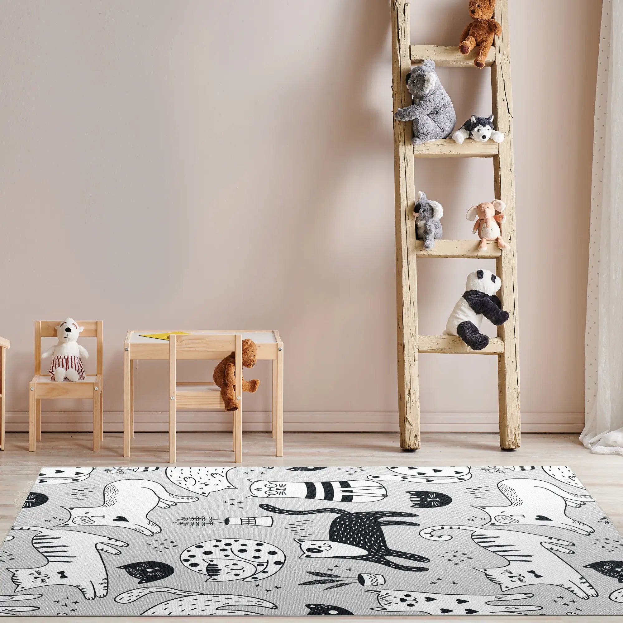 Washable Doodle Cat Play Rug