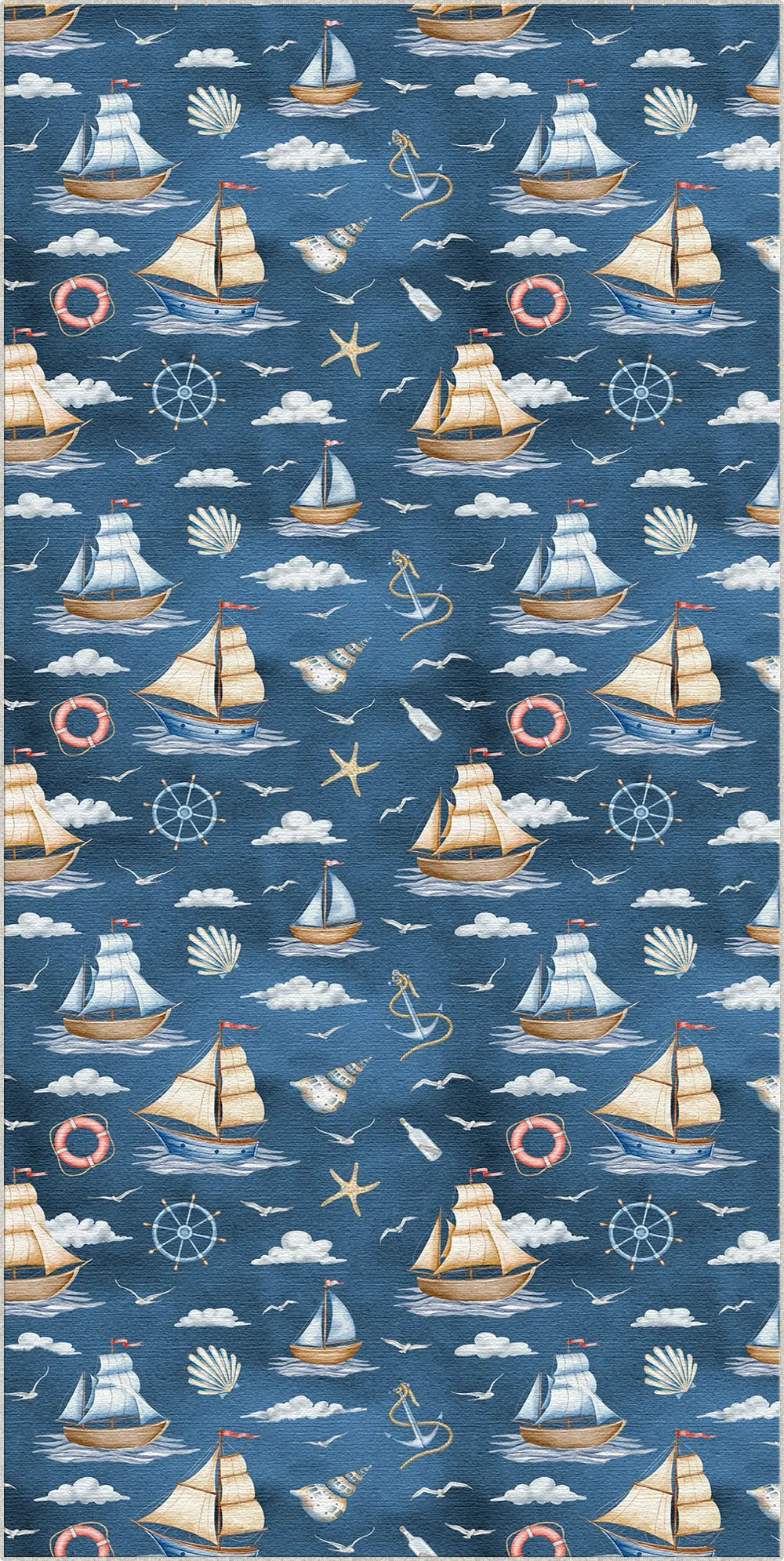 Watercolor Nautical Tall Ships Adventure Rug