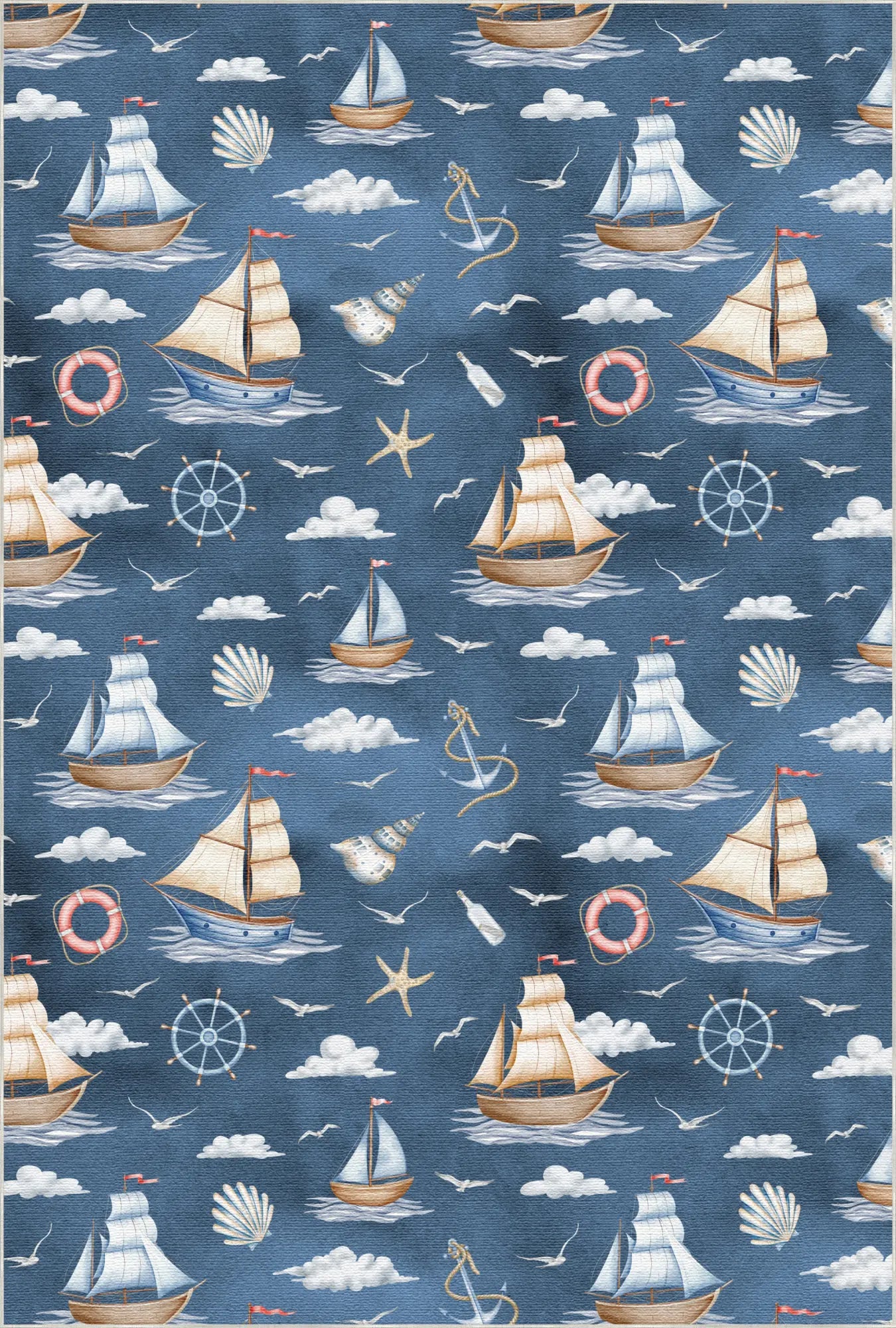Watercolor Nautical Tall Ships Adventure Rug