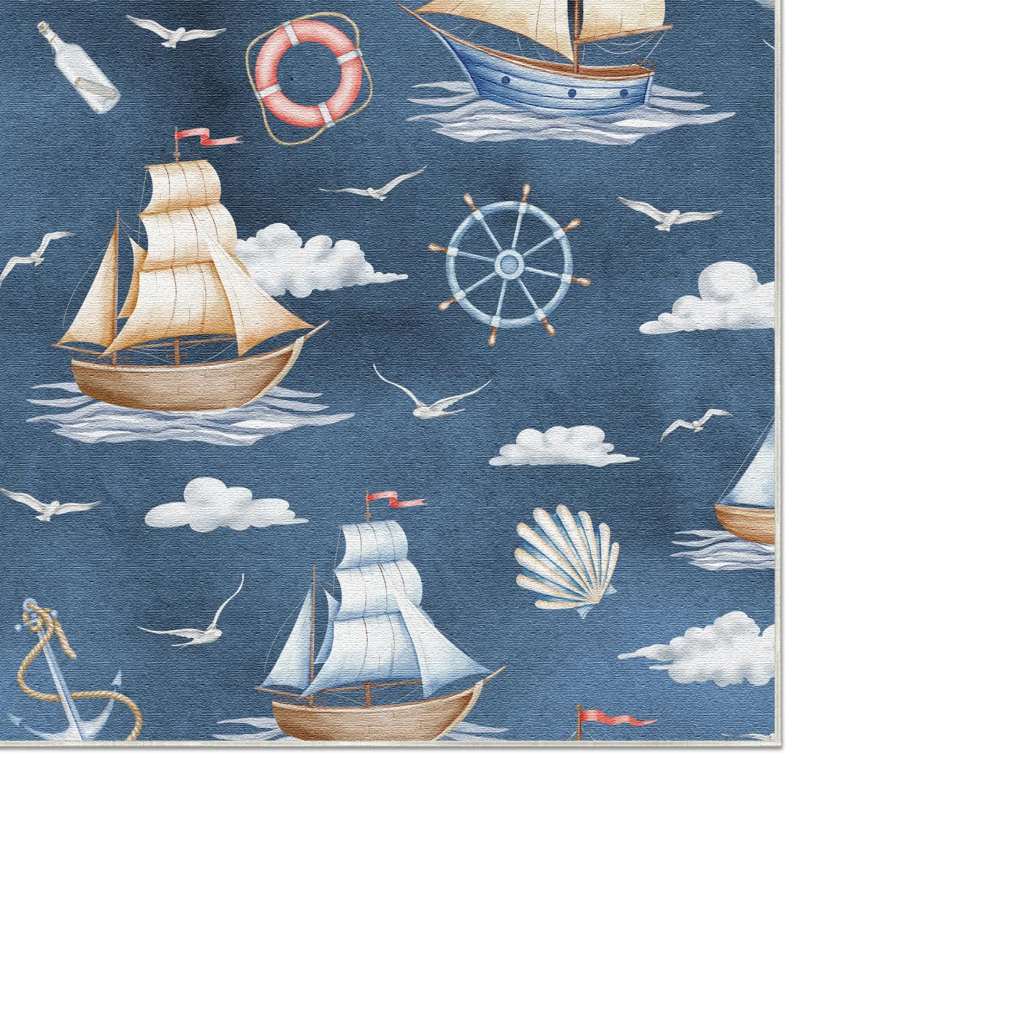 Watercolor Nautical Tall Ships Adventure Rug