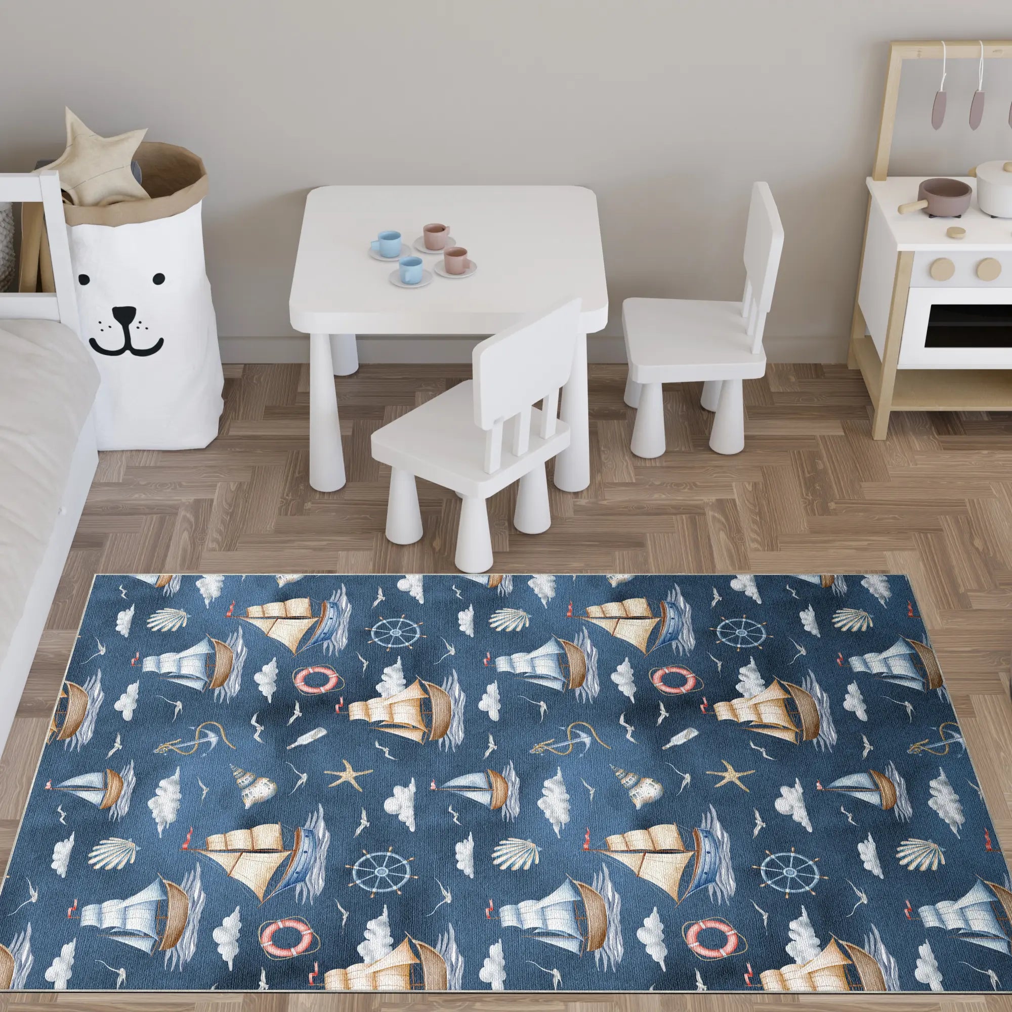 Watercolor Nautical Tall Ships Adventure Rug