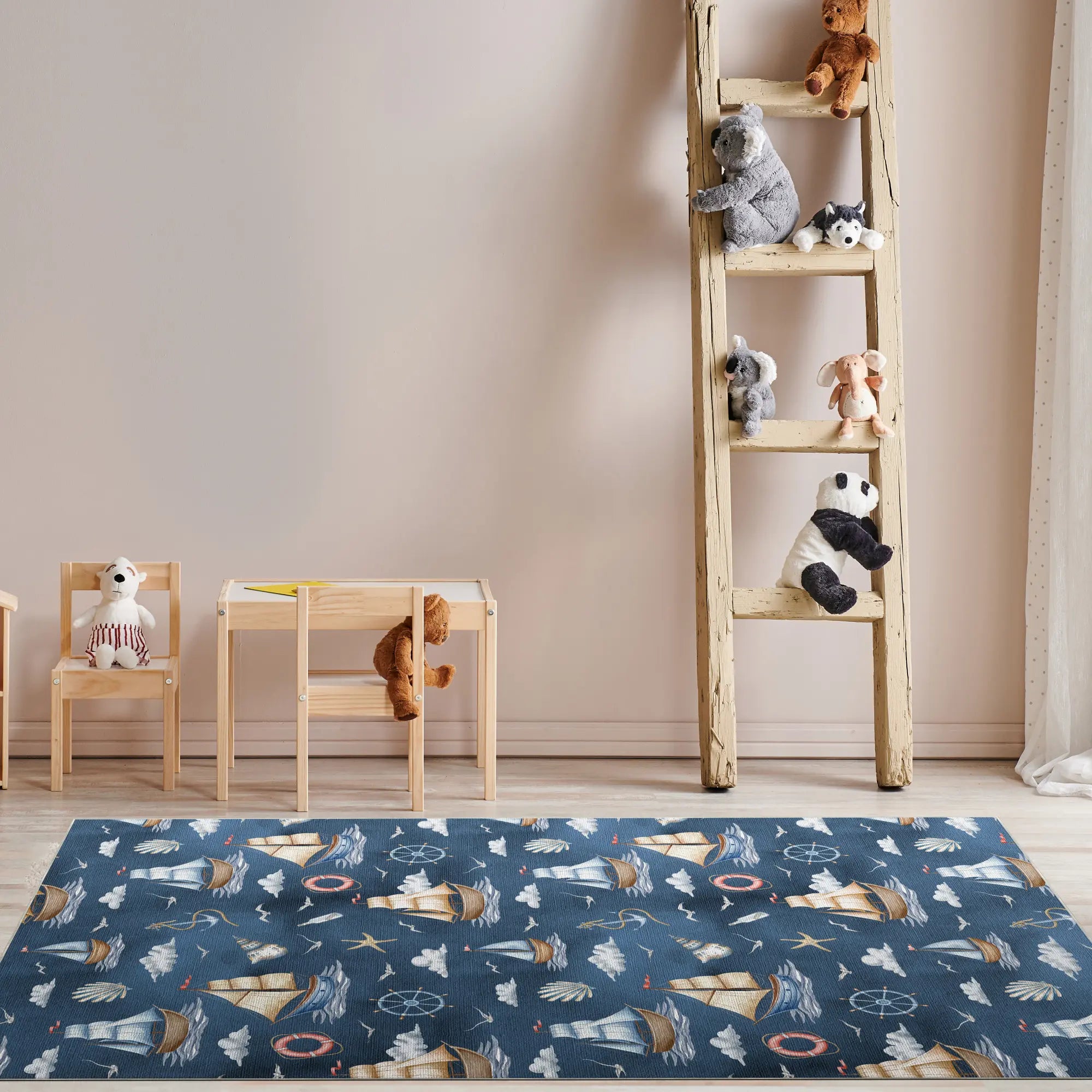 Watercolor Nautical Tall Ships Adventure Rug