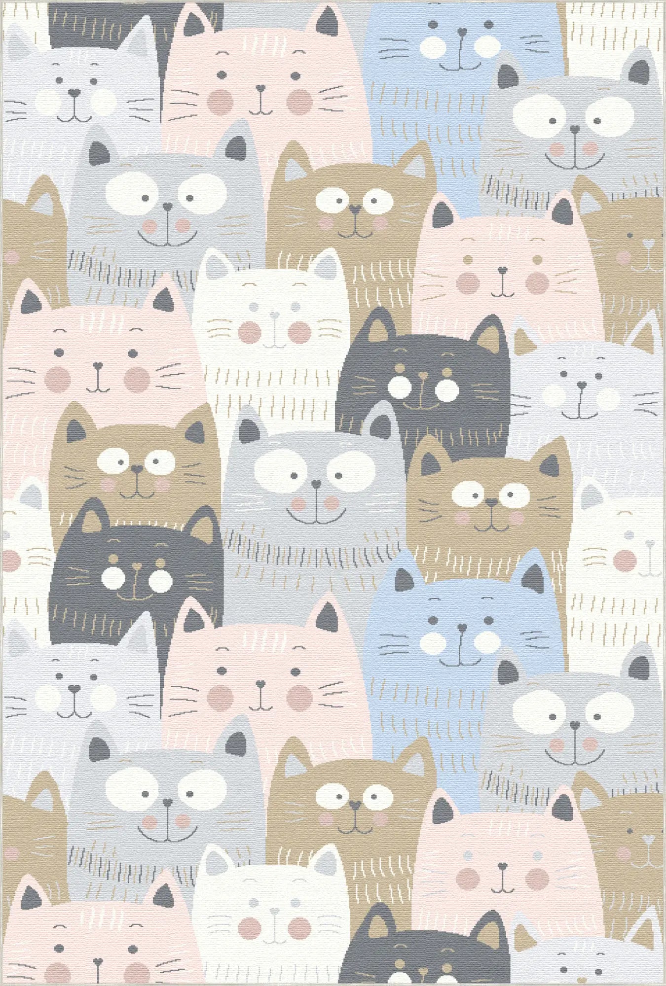 Washable Pastel Cat Kids Rug