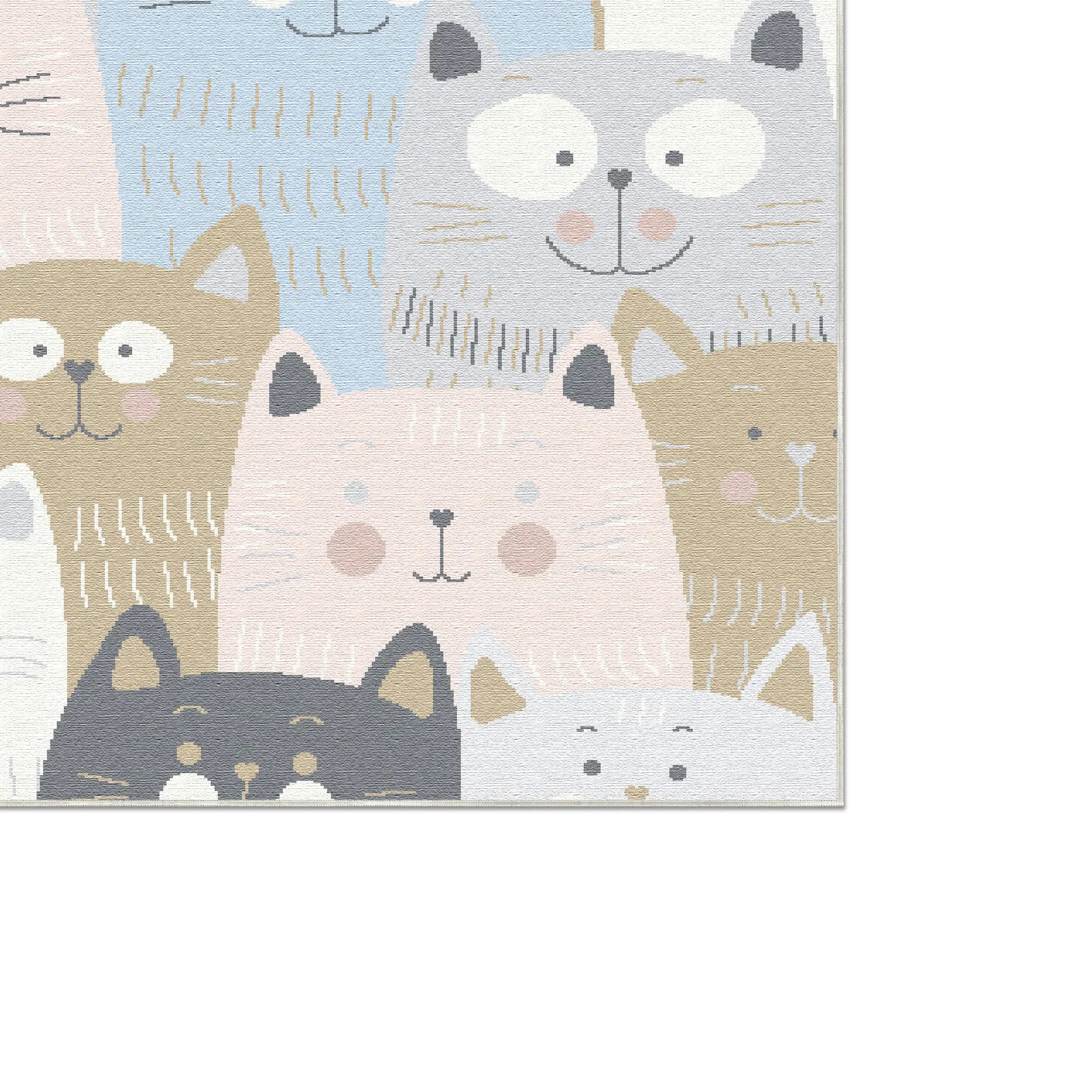 Washable Pastel Cat Kids Rug