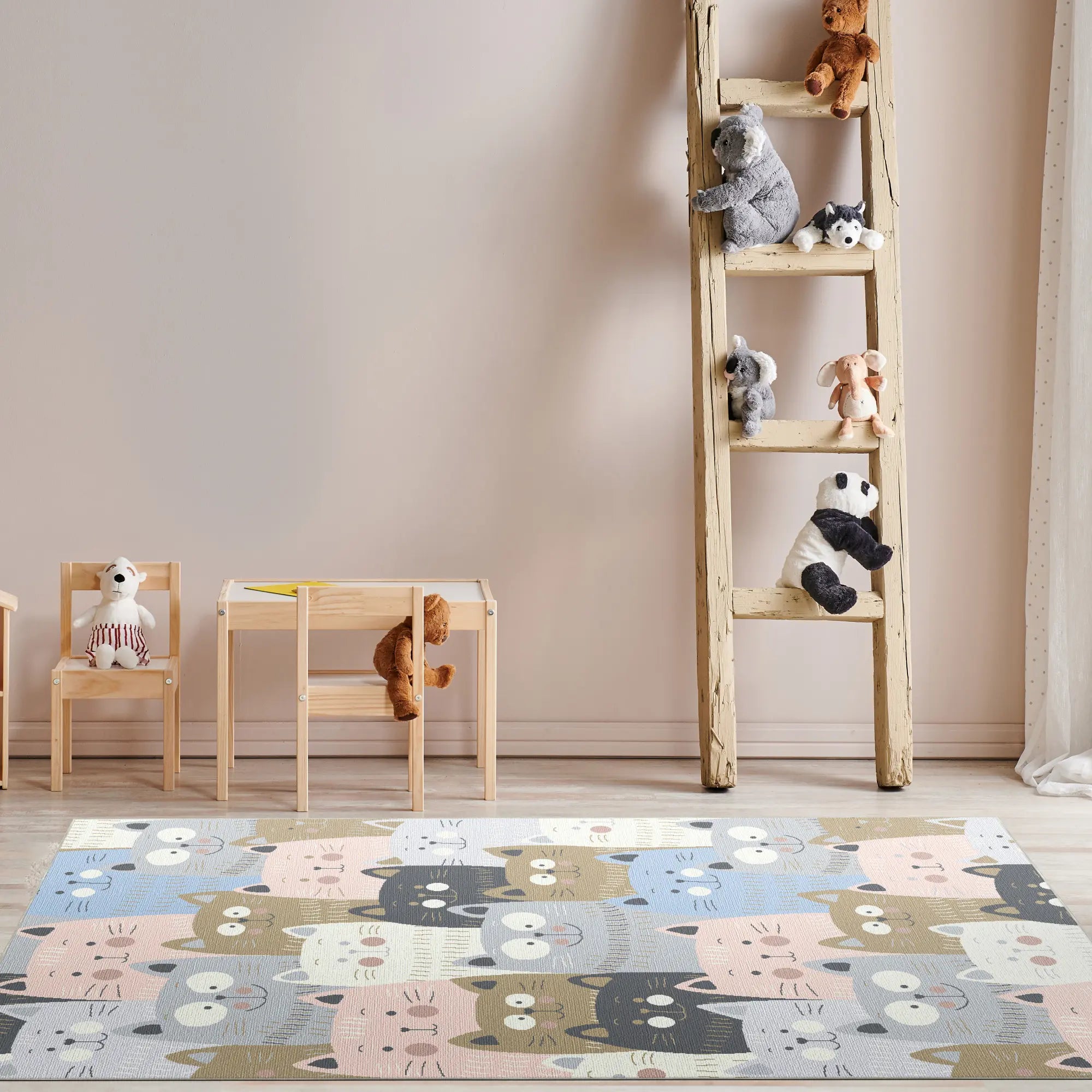 Washable Pastel Cat Kids Rug