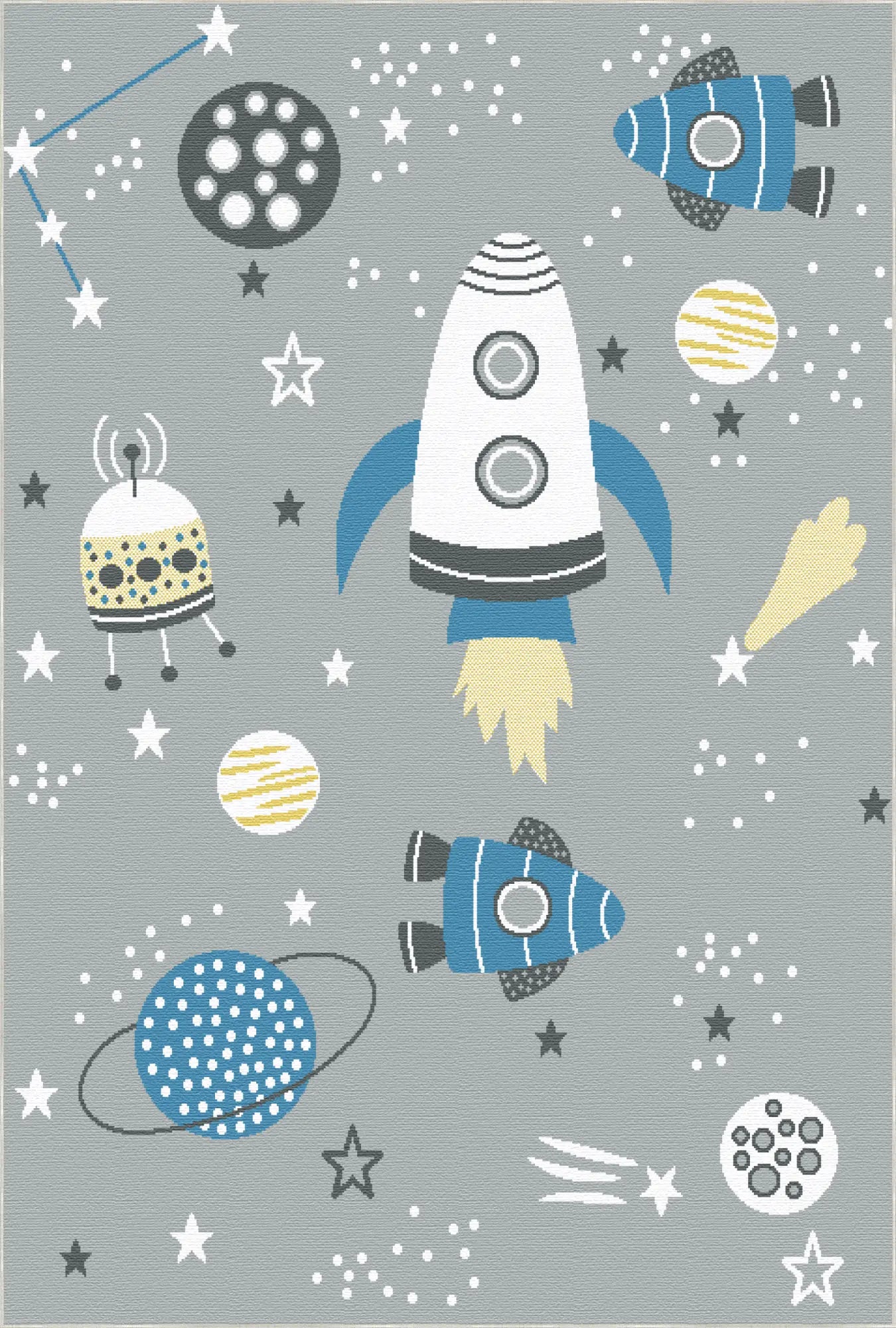 Washable Gray Space Kids Rug