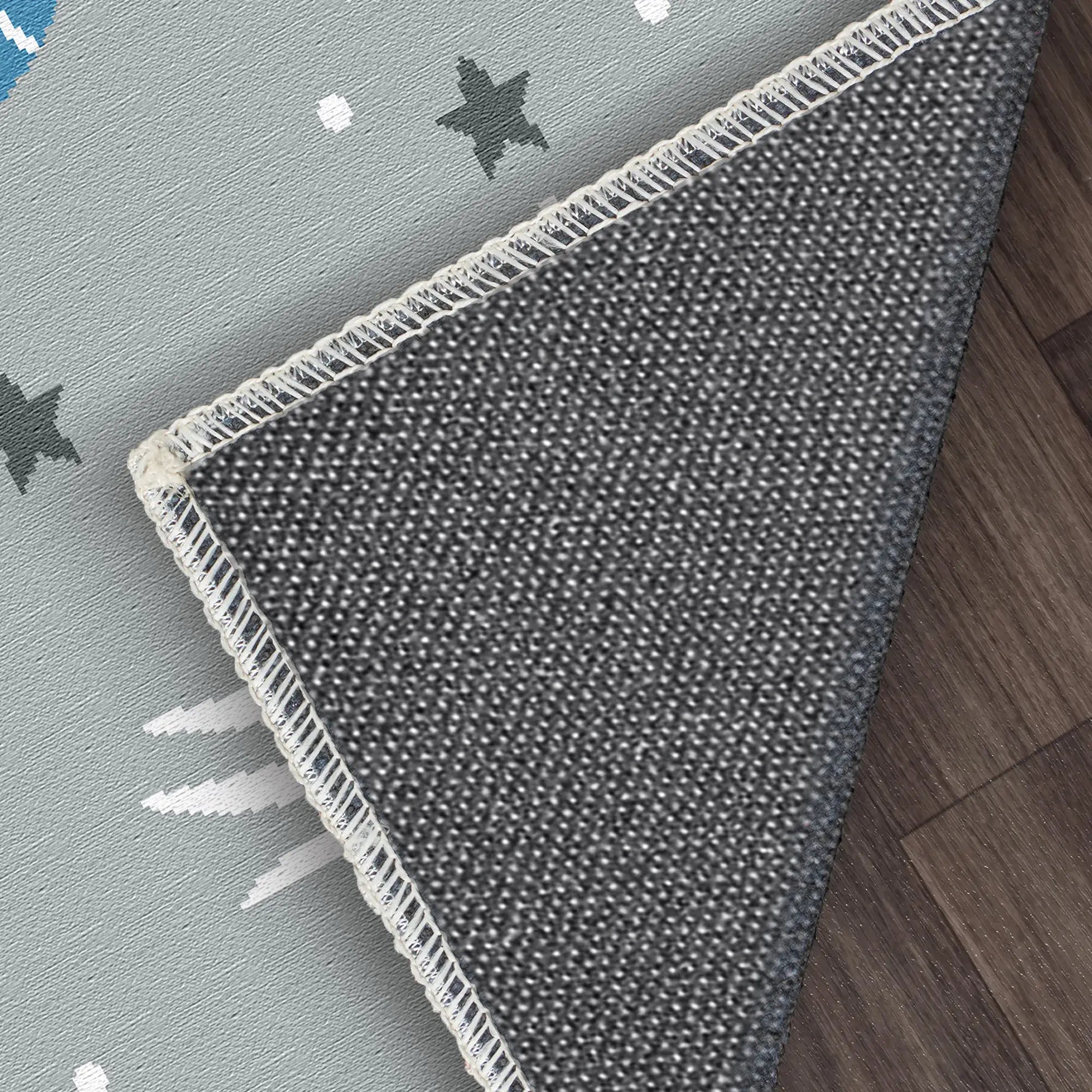 Washable Gray Space Kids Rug