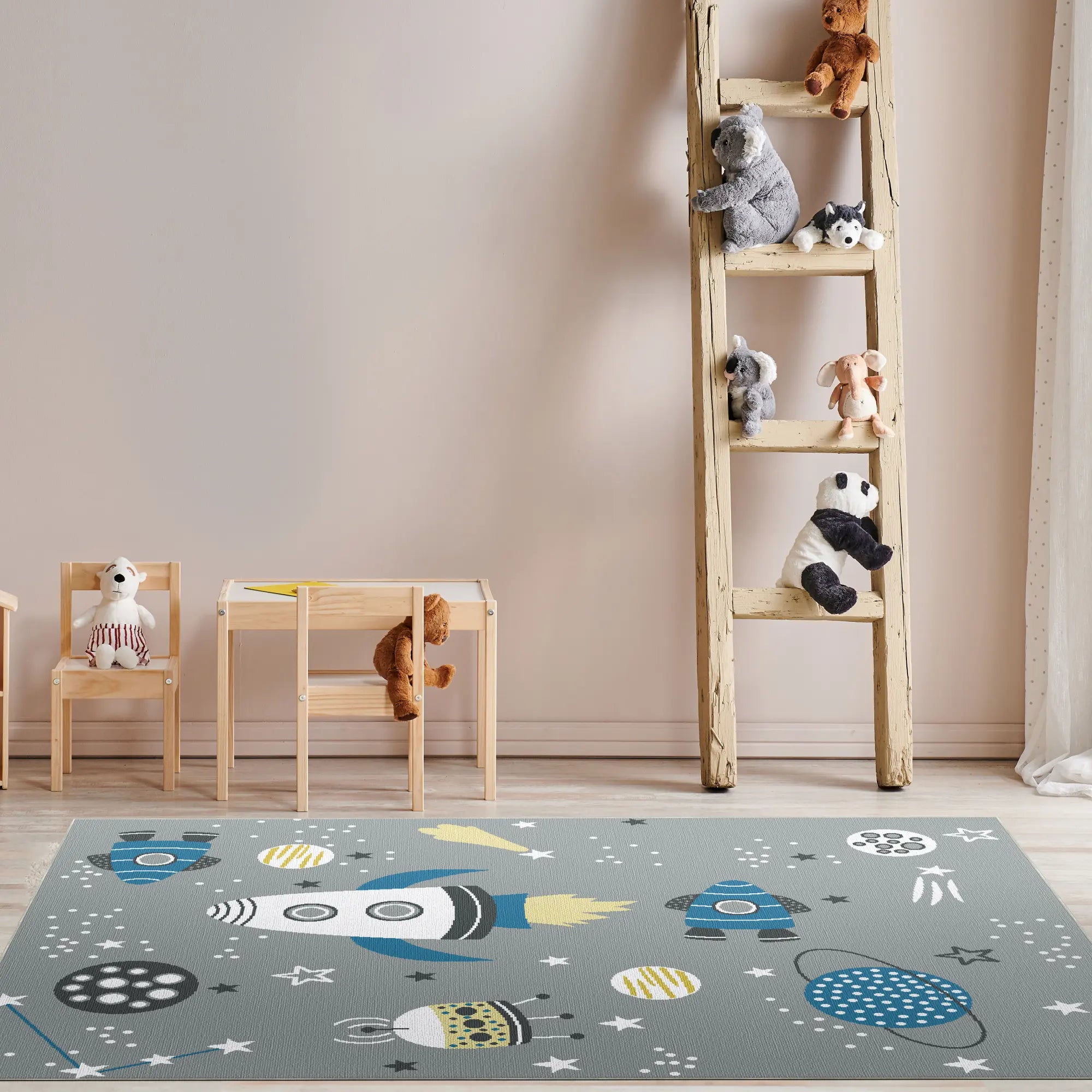 Washable Gray Space Kids Rug