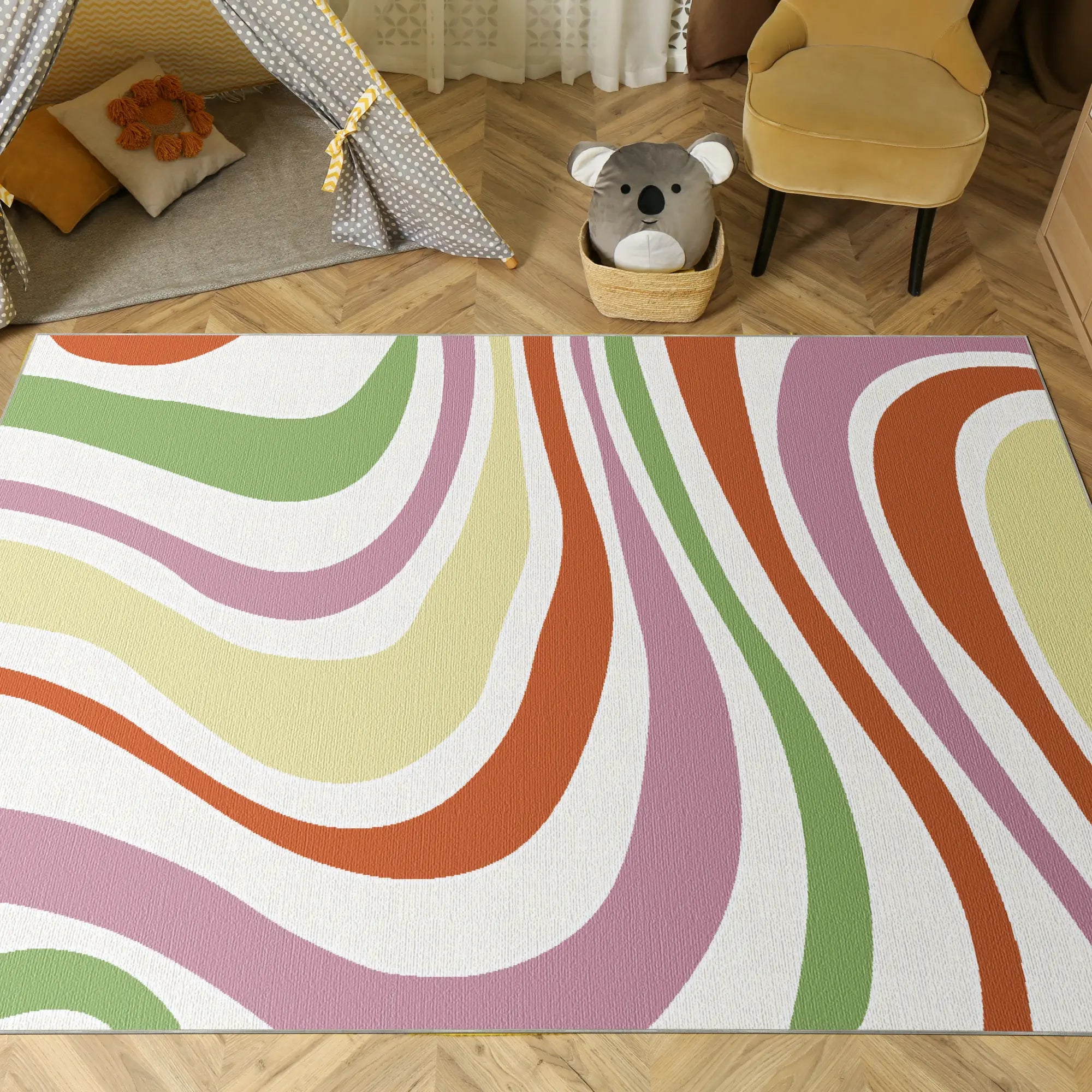 Washable Pastel Groovy Wavy Rug