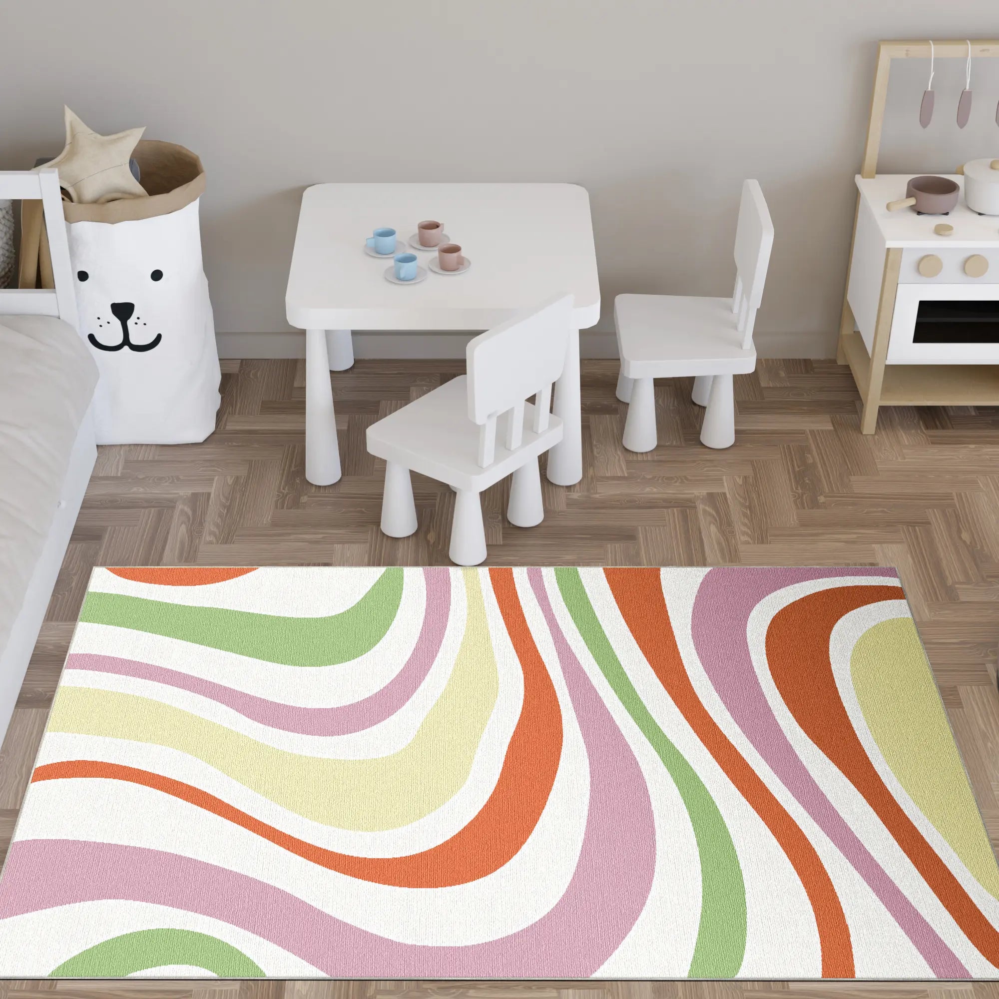 Washable Pastel Groovy Wavy Rug