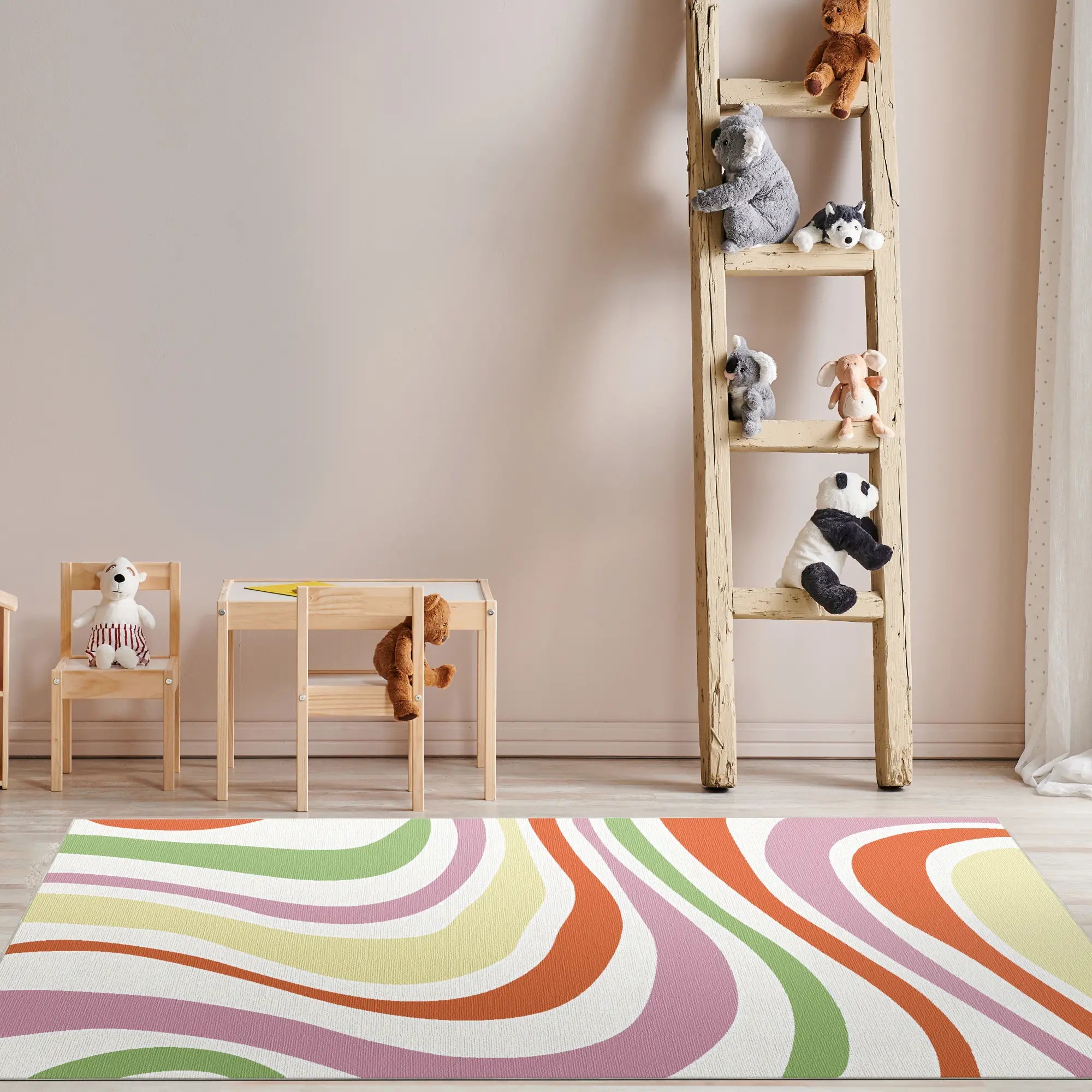 Washable Pastel Groovy Wavy Rug