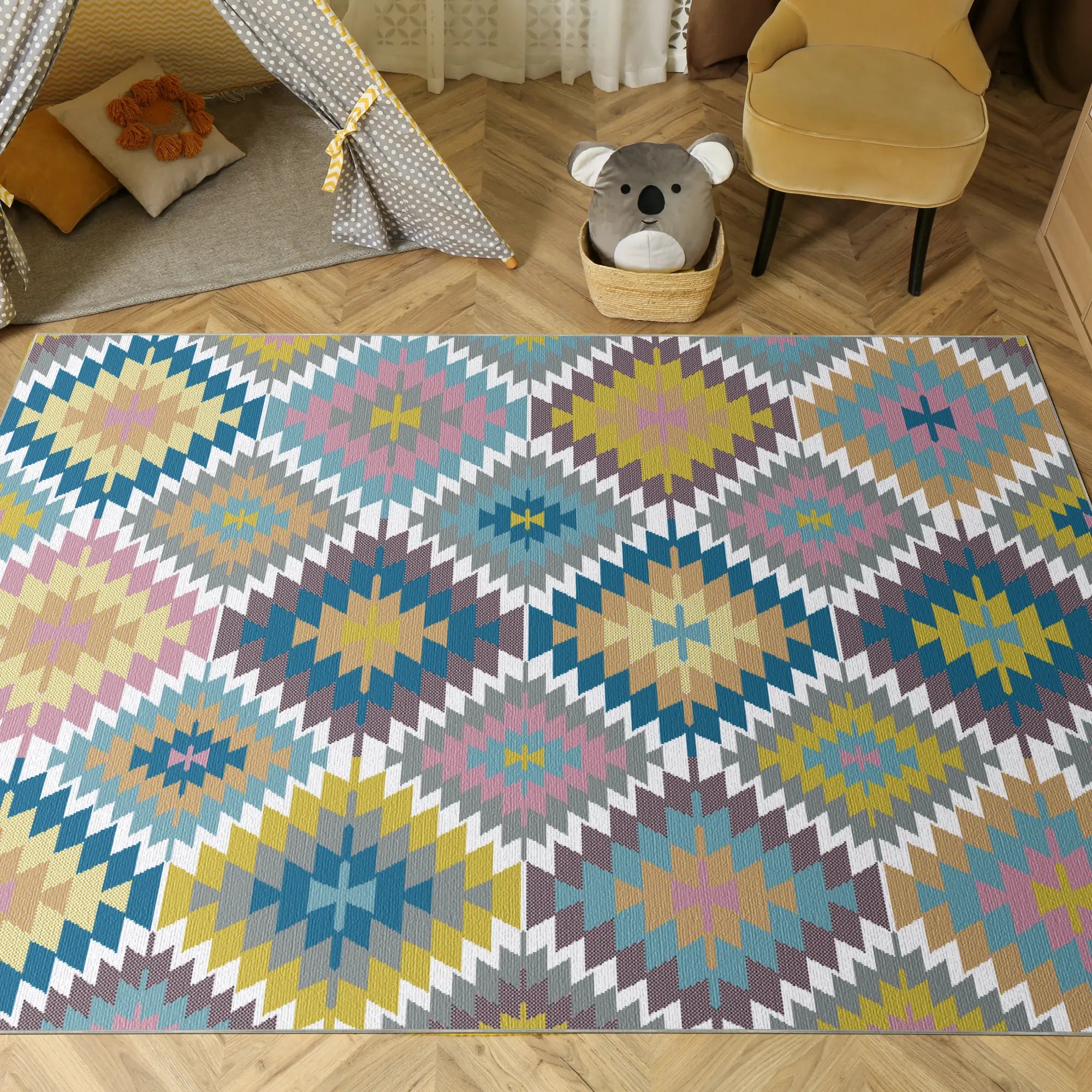 Washable Boho Geometric Rug