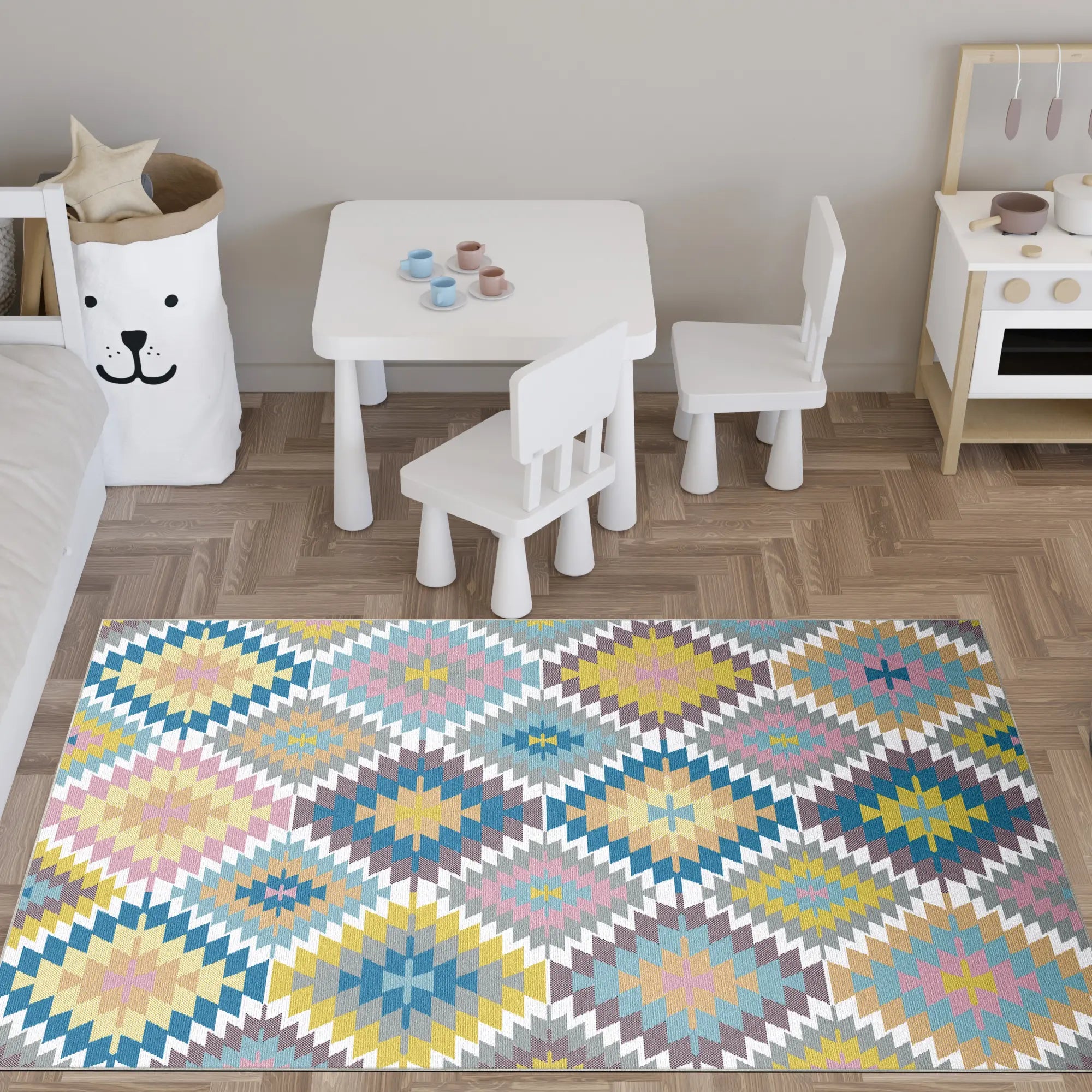 Washable Boho Geometric Rug