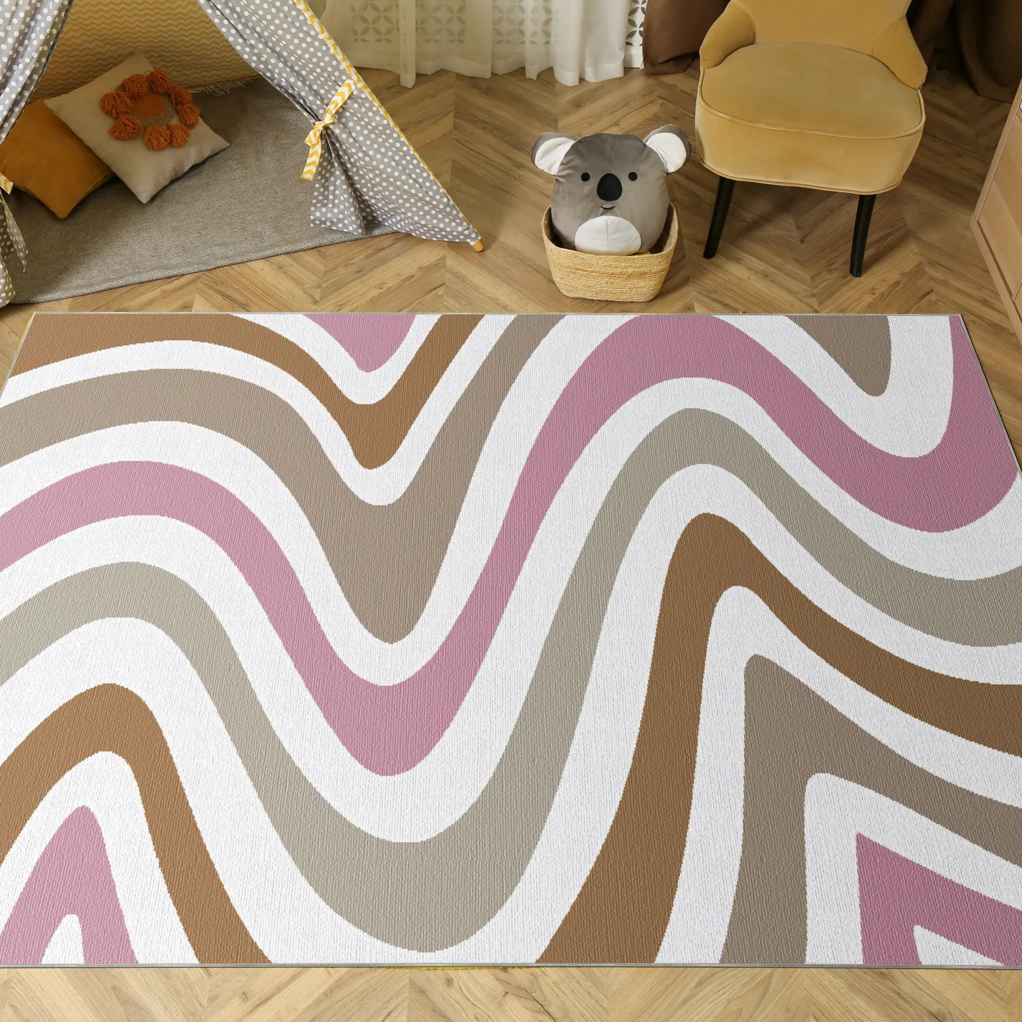 Washable Retro Wavy Boho Rug