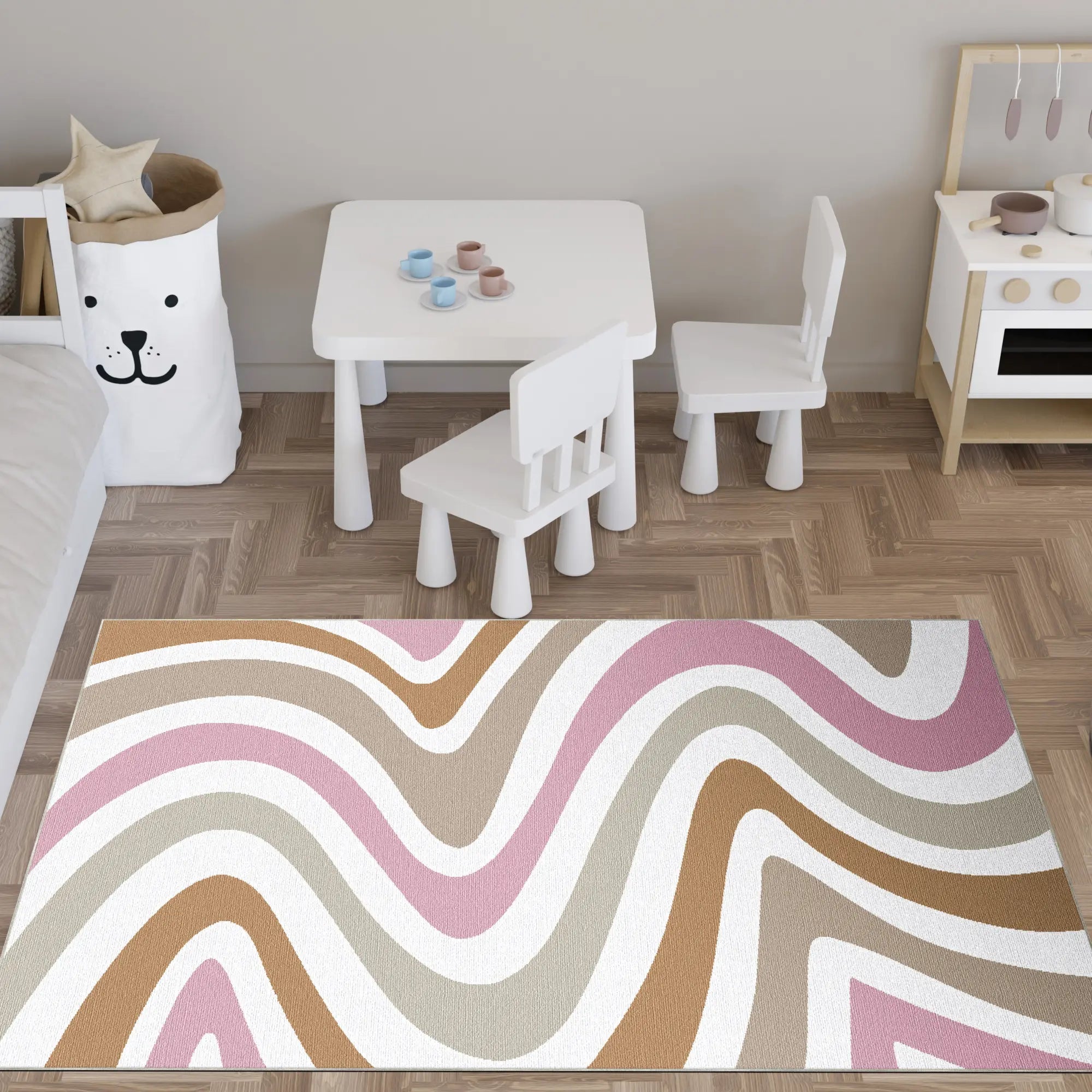 Washable Retro Wavy Boho Rug