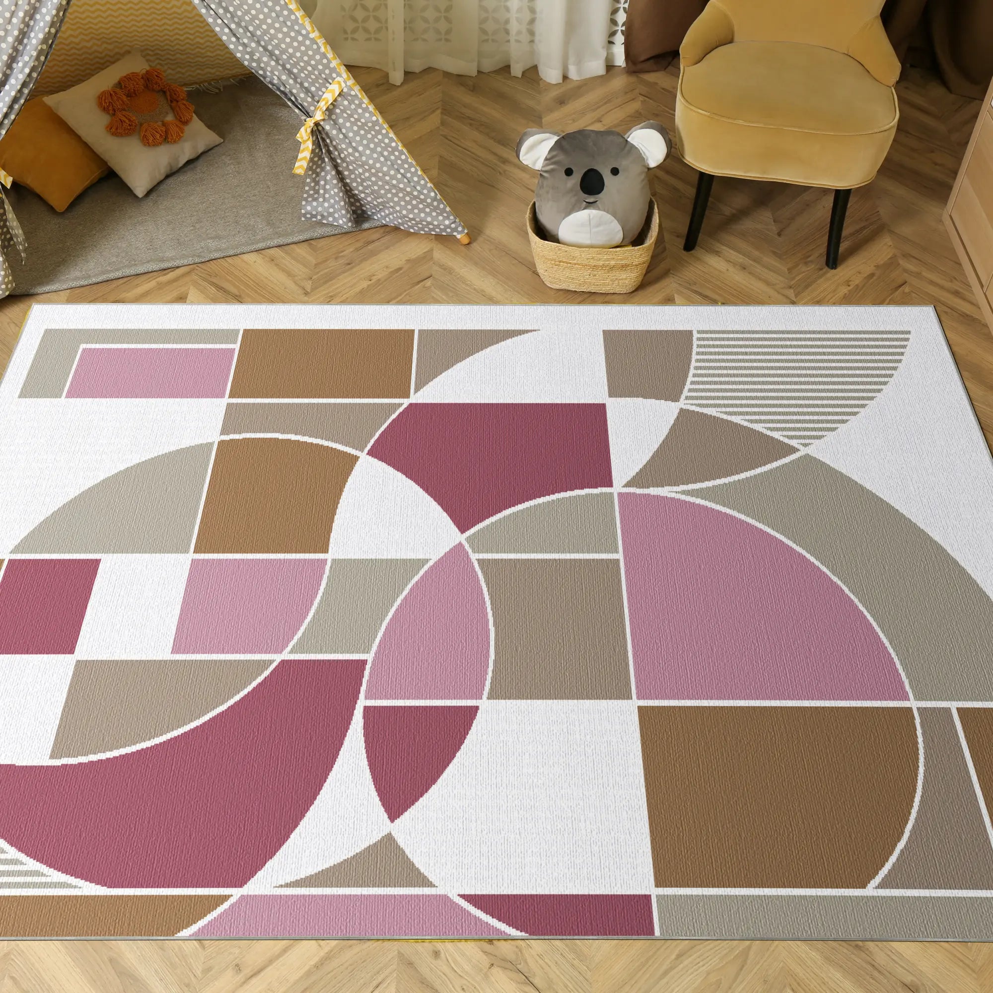 Washable Bauhaus Color Block Rug