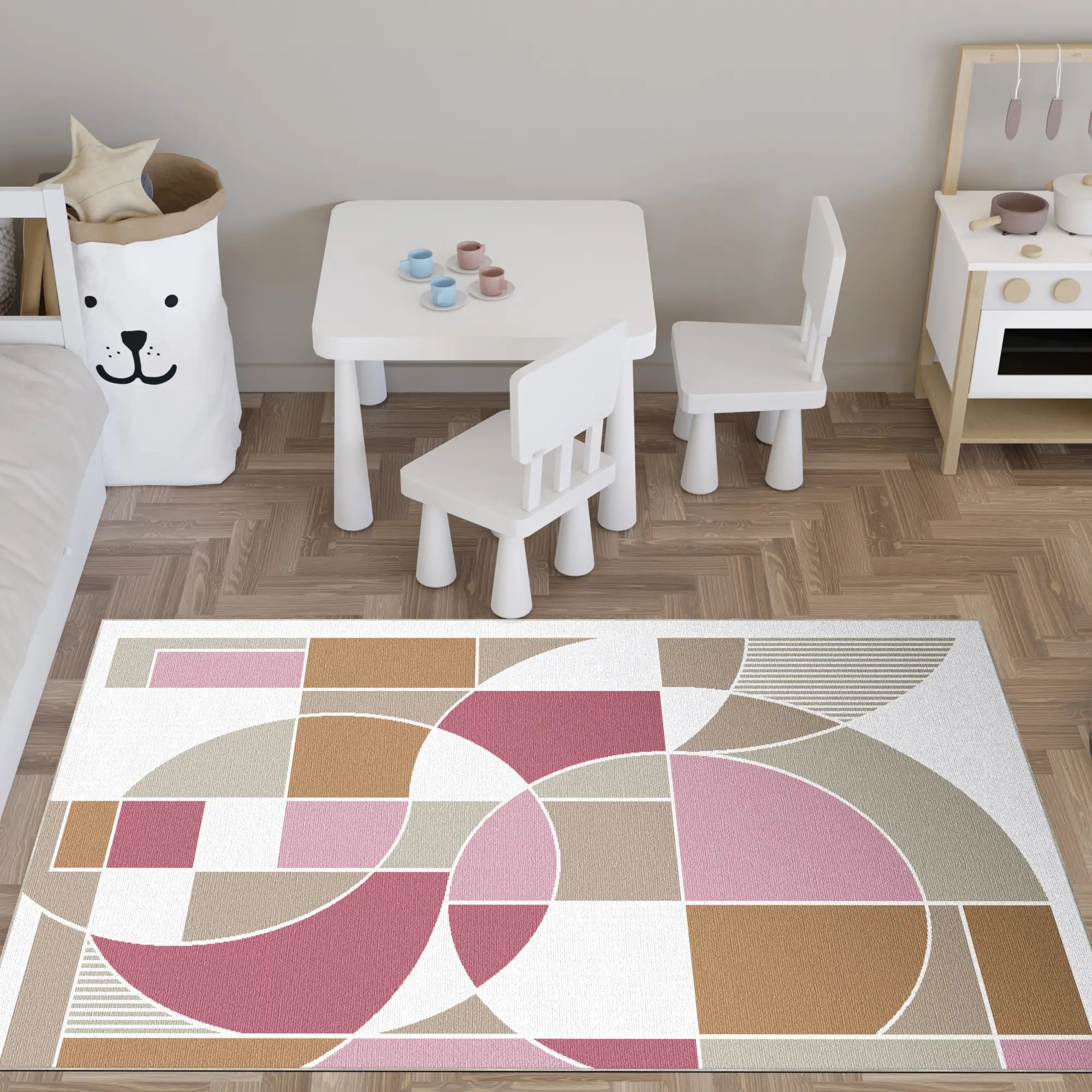Washable Bauhaus Color Block Rug