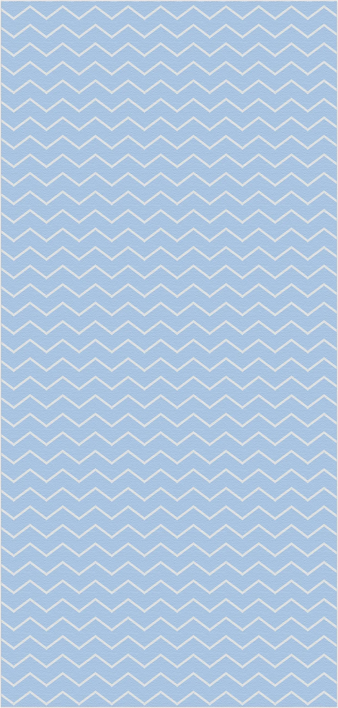 Light blue area rug with white chevron zigzag pattern