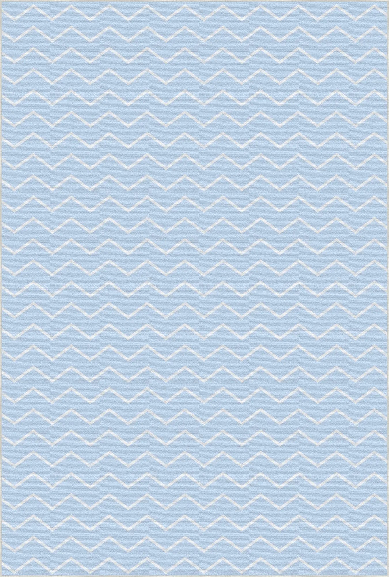 Washable Light Blue Chevron Rug