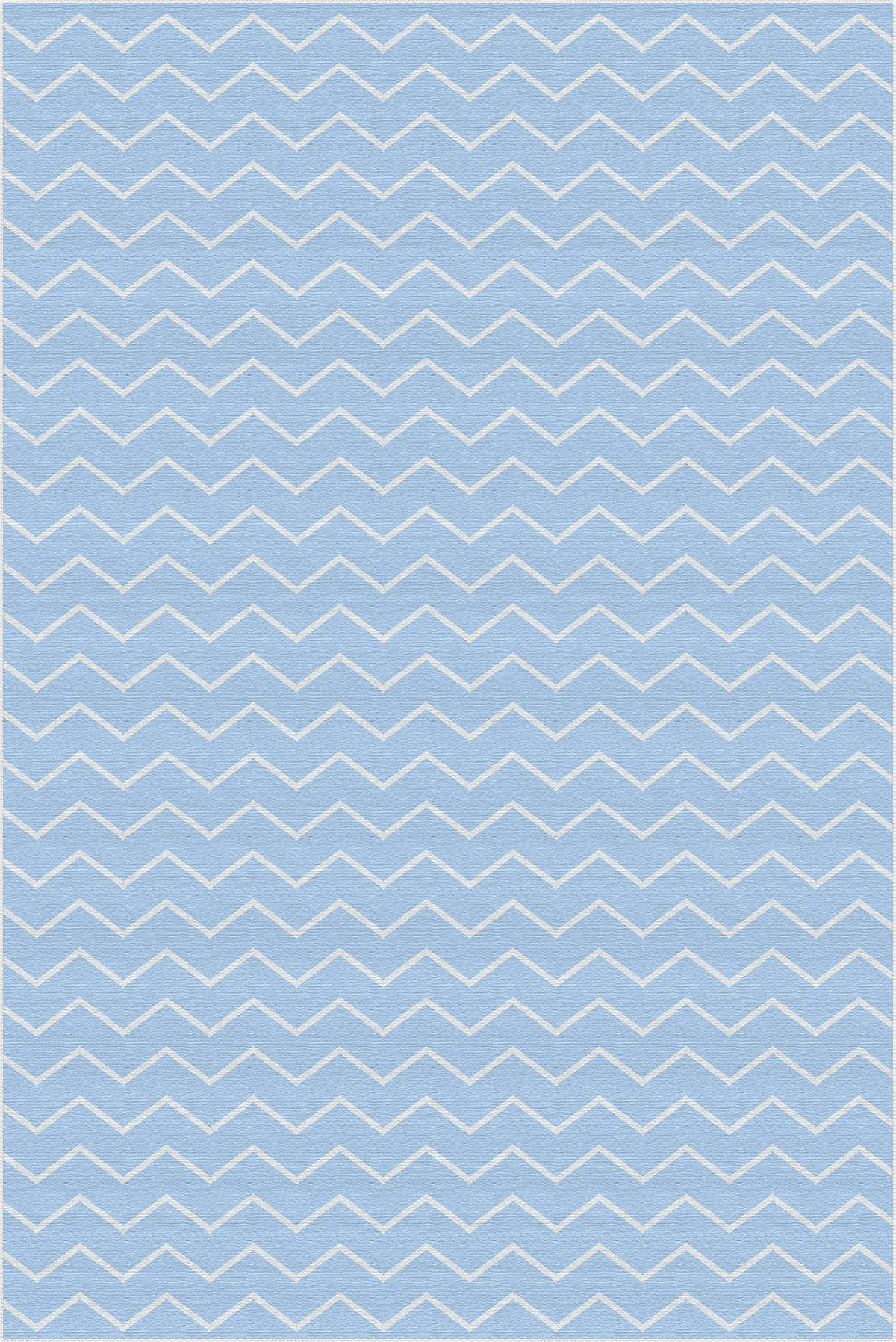 Light blue area rug with white chevron zigzag pattern close-up view