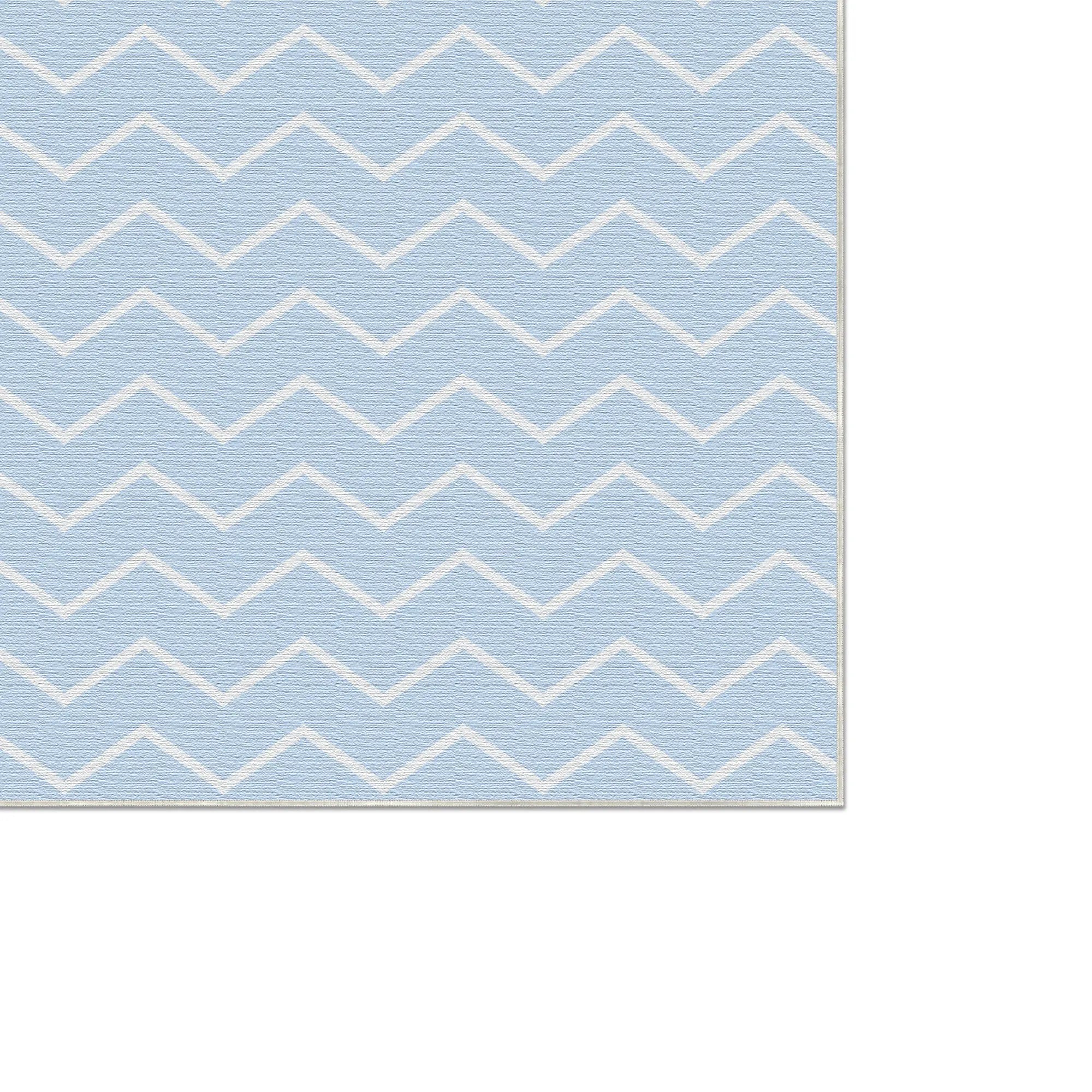 Washable Light Blue Chevron Rug