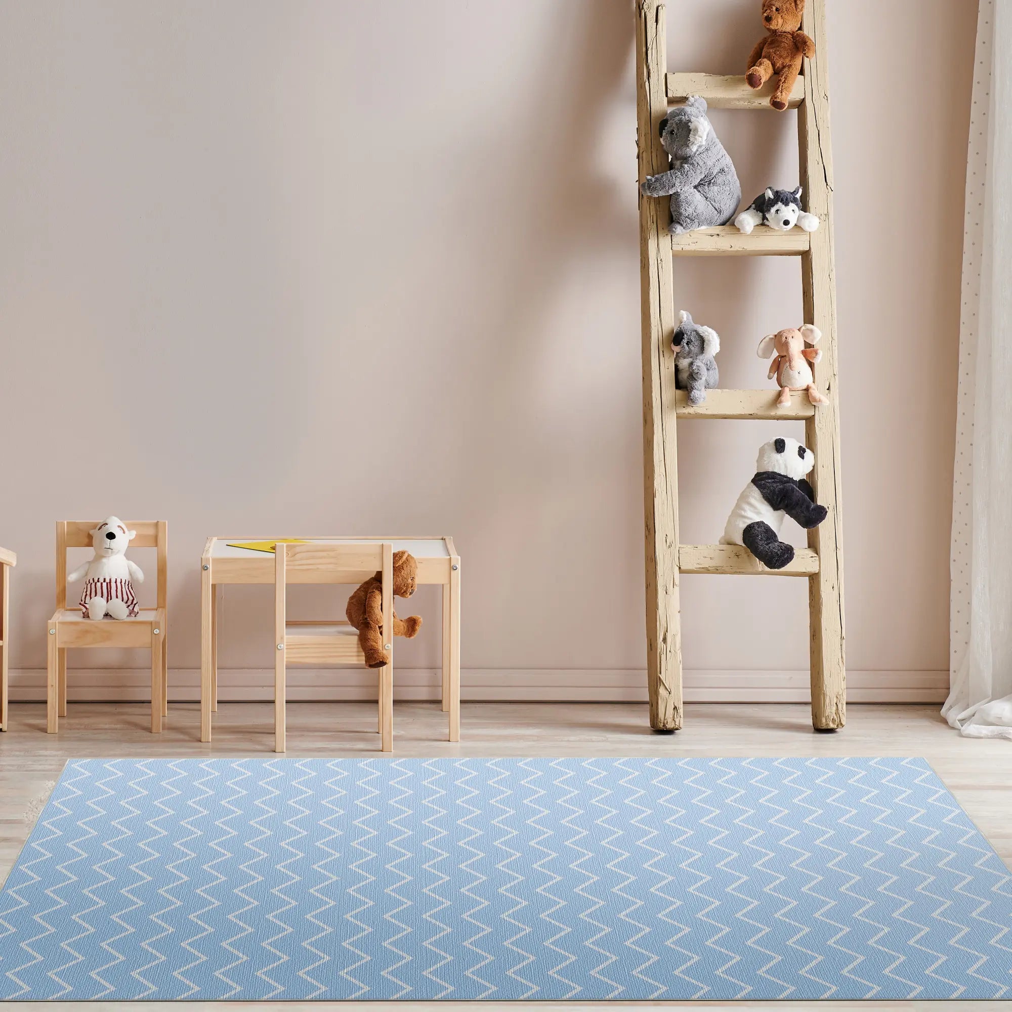 Washable Light Blue Chevron Rug
