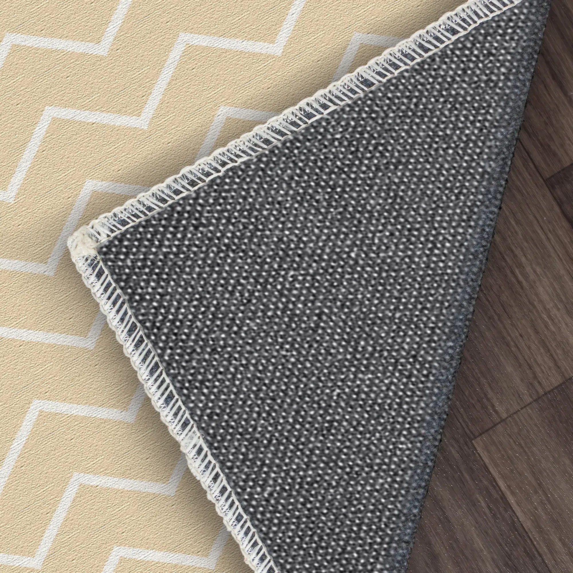 Washable Beige Chevron Rug