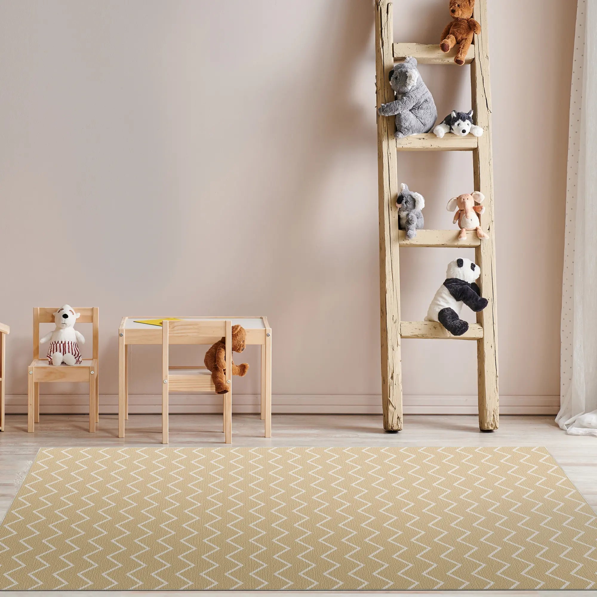 Washable Beige Chevron Rug