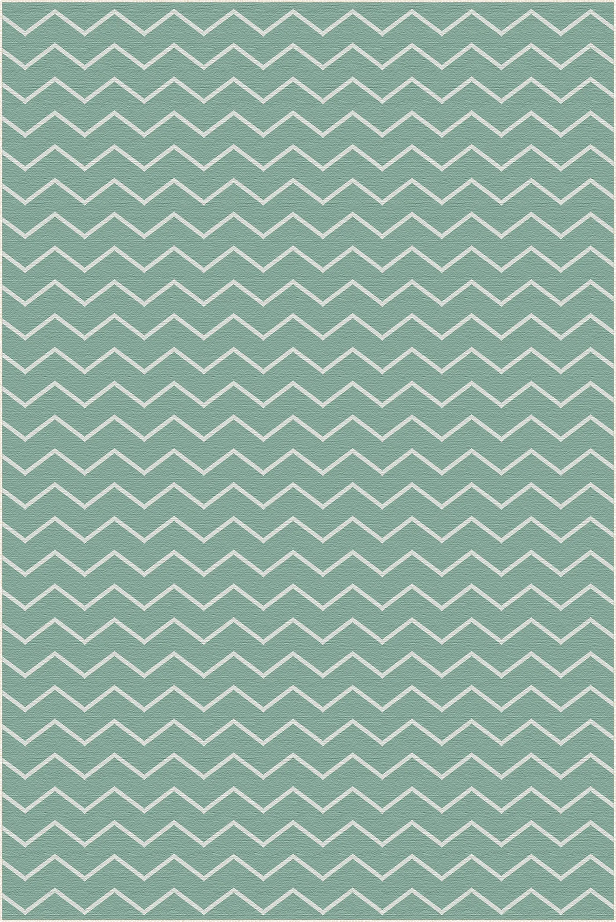 Green rug with white zigzag pattern