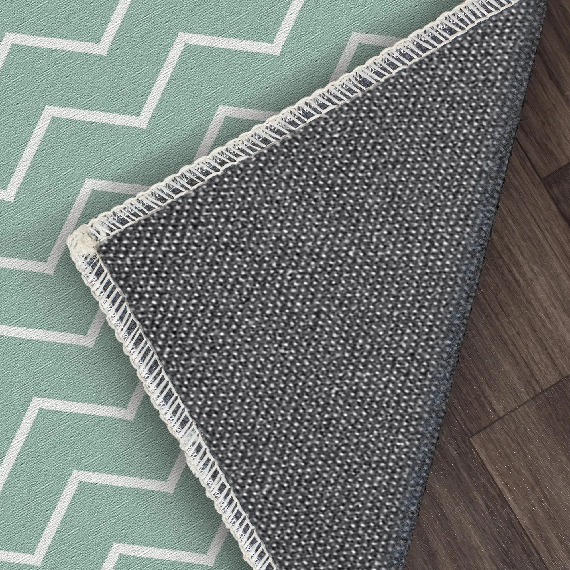 Washable Sage Green Chevron Rug