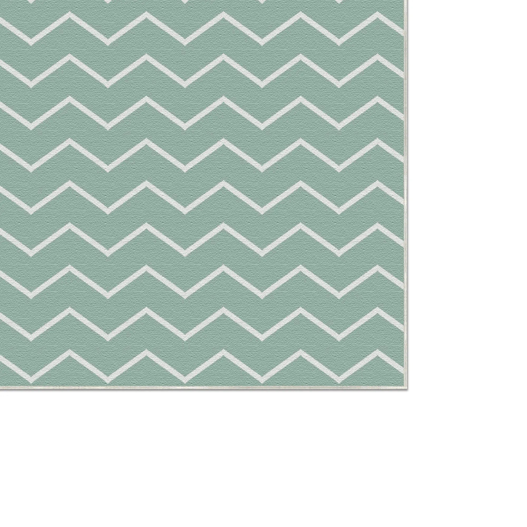 Washable Sage Green Chevron Rug