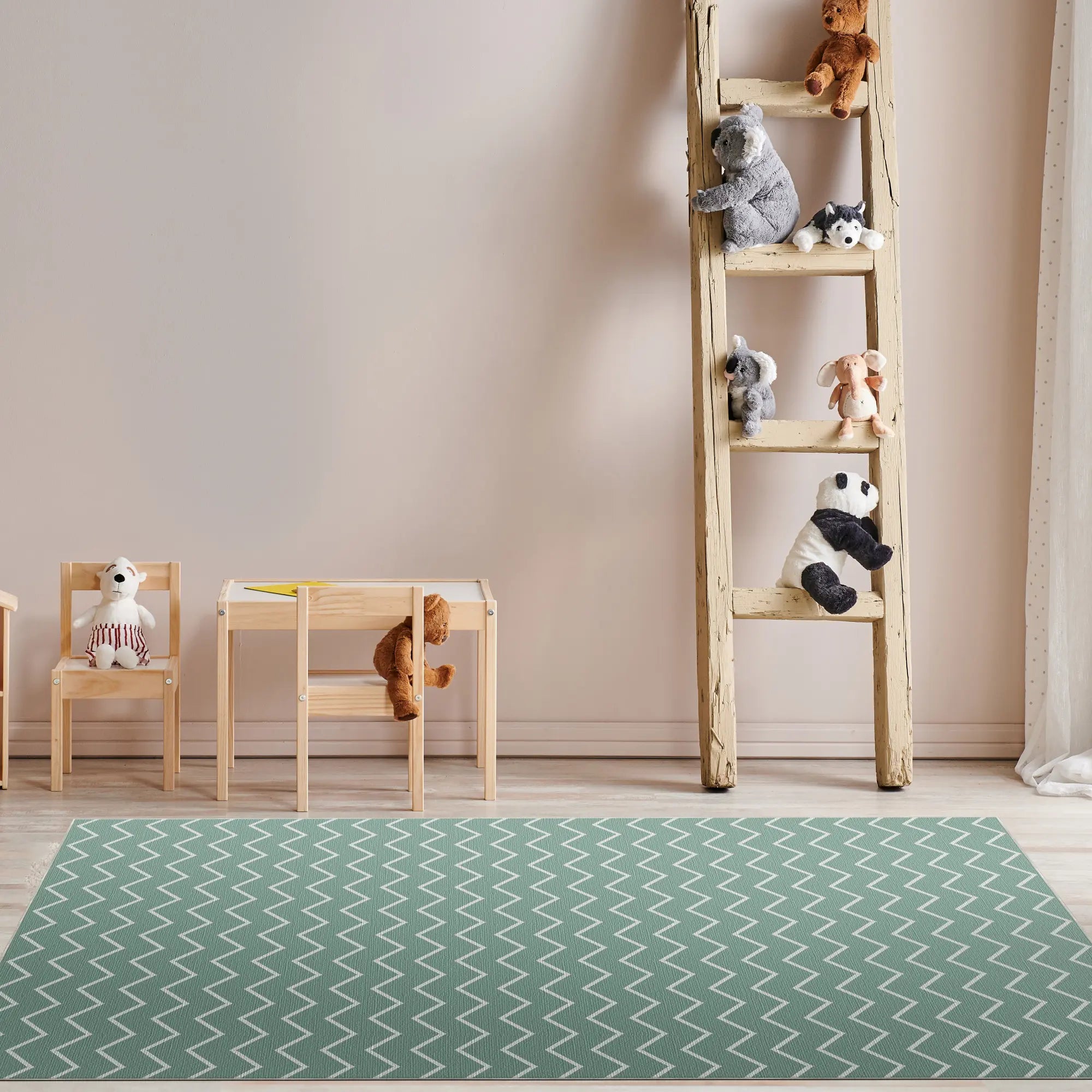 Washable Sage Green Chevron Rug