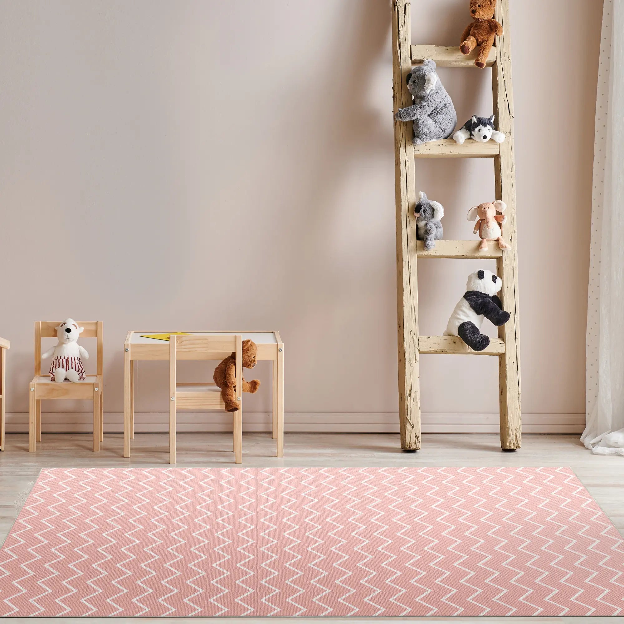 Washable Pink Chevron Rug