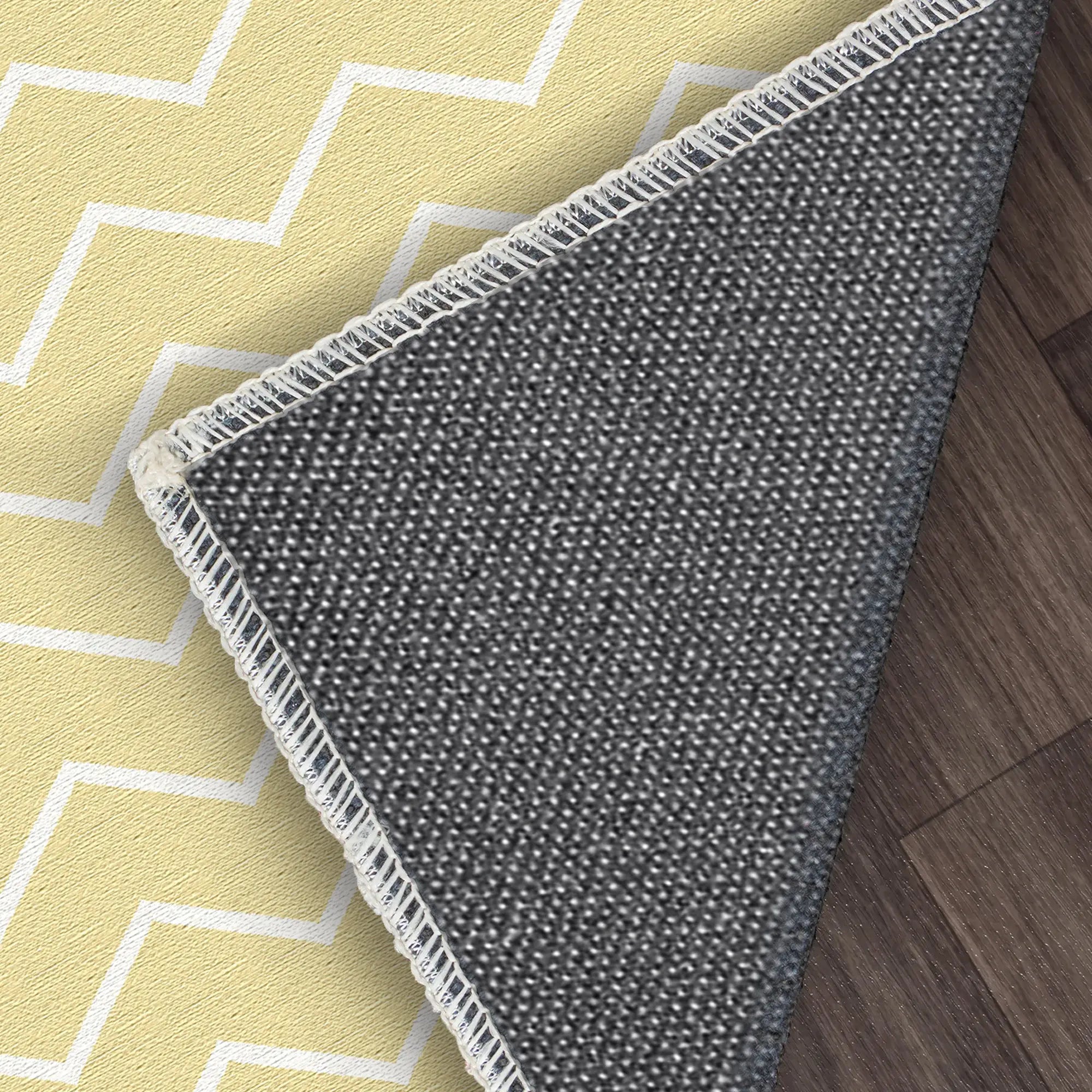 Washable Pale Yellow Chevron Rug