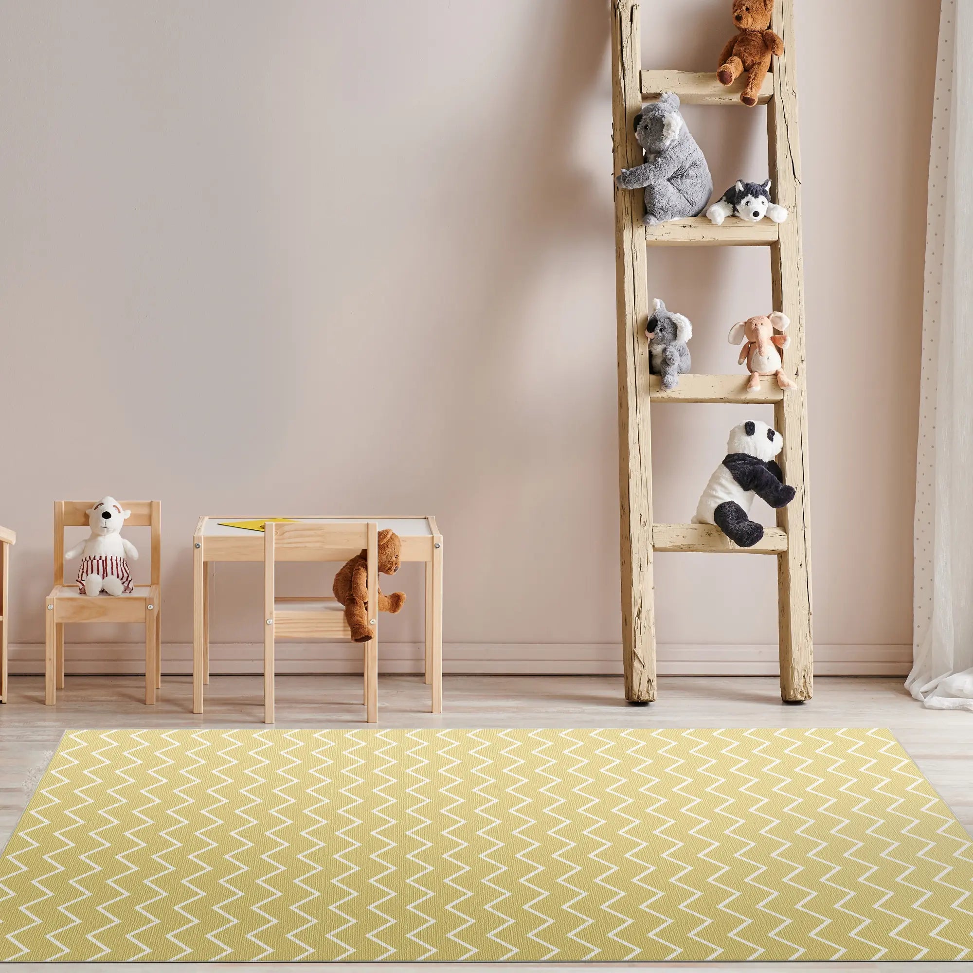 Washable Pale Yellow Chevron Rug