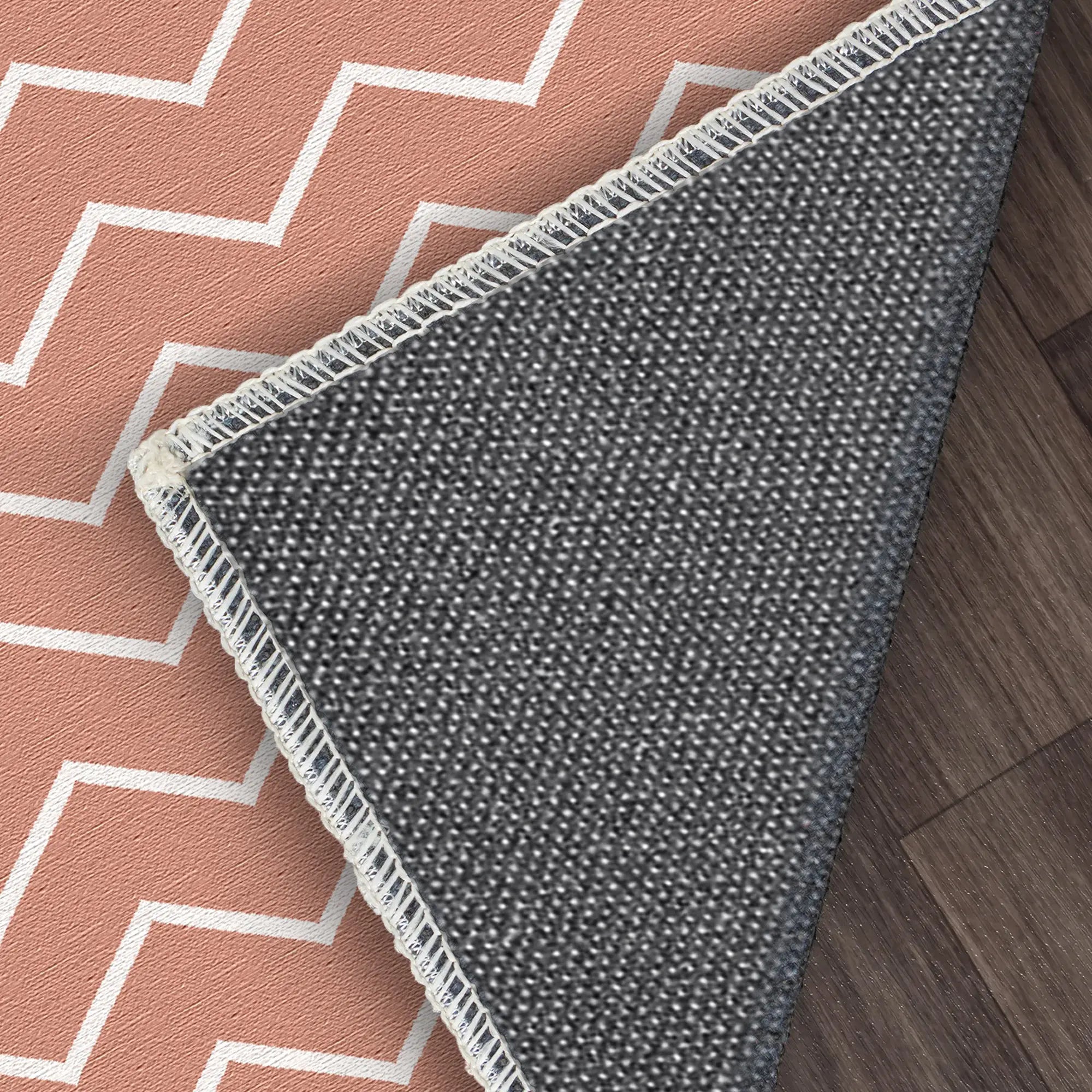 Washable Terracotta Chevron Rug