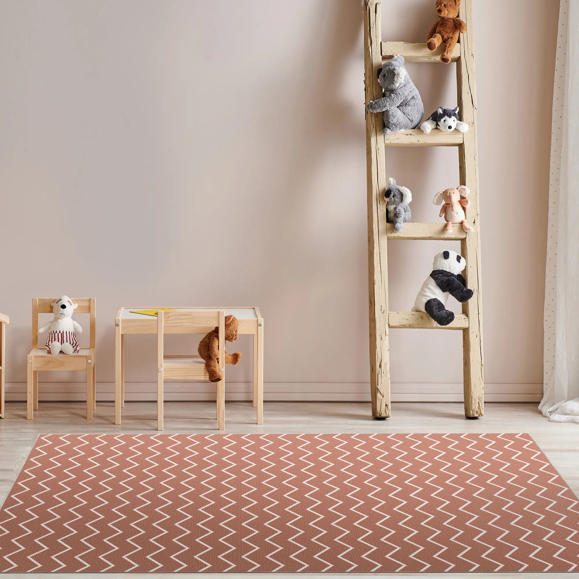 Washable Terracotta Chevron Rug